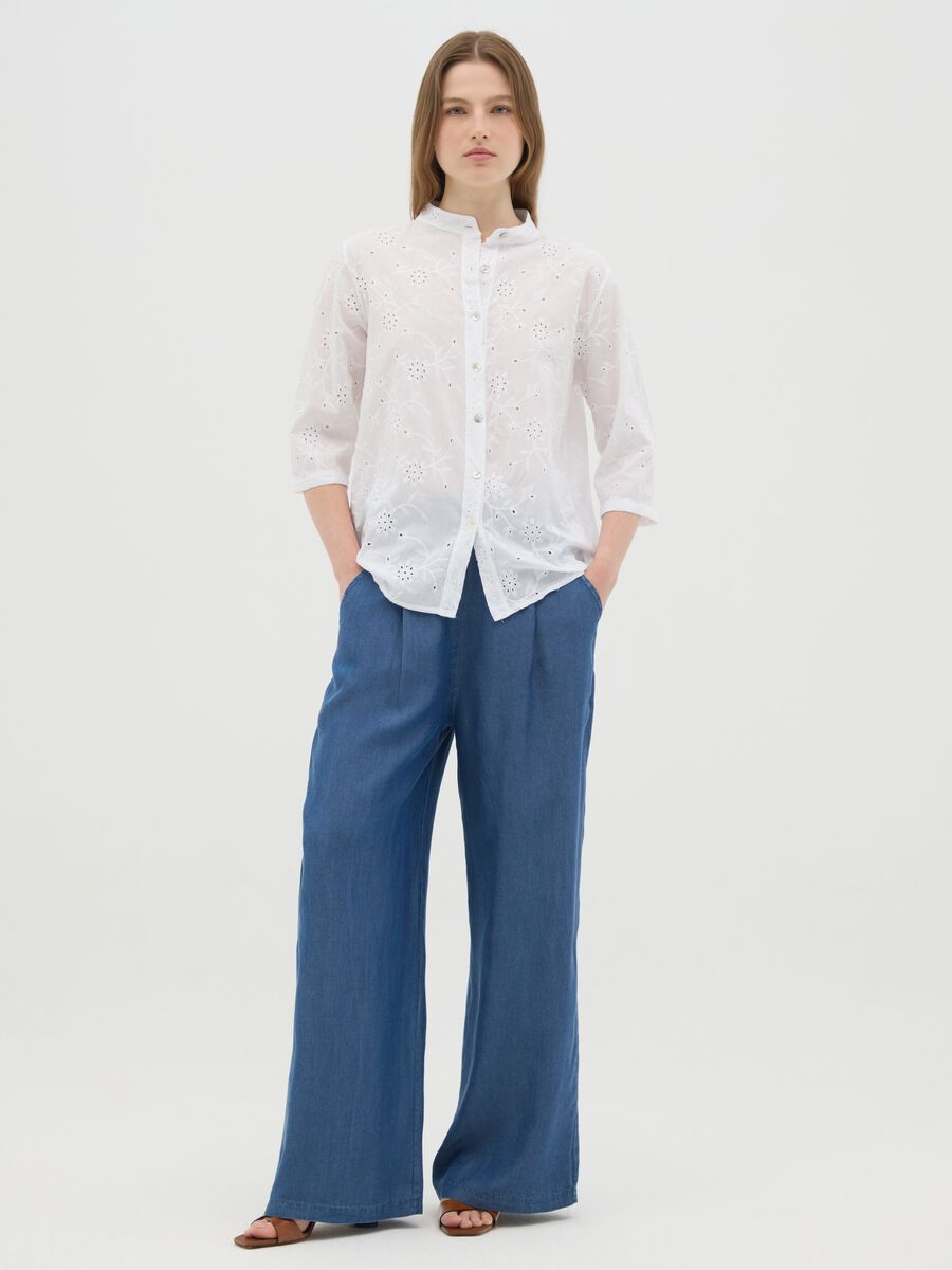 Women's blue regular fit pure Lyocell trousers_0