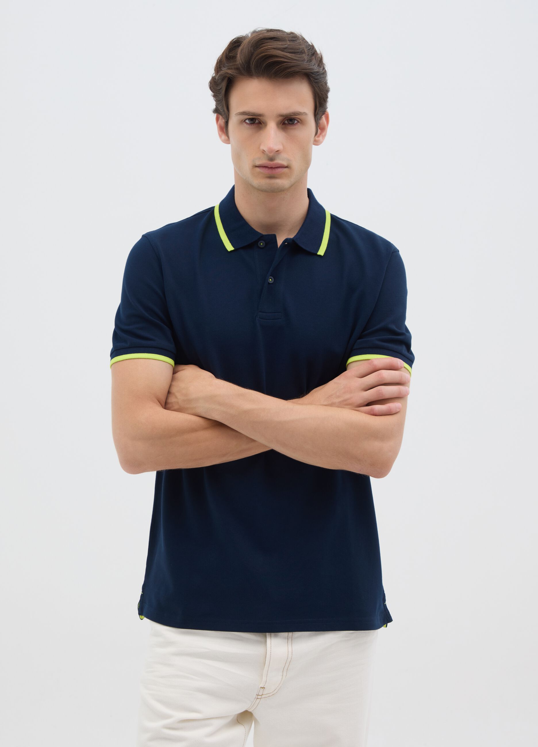 Men's multicolour stretch cotton polo shirt regular fit