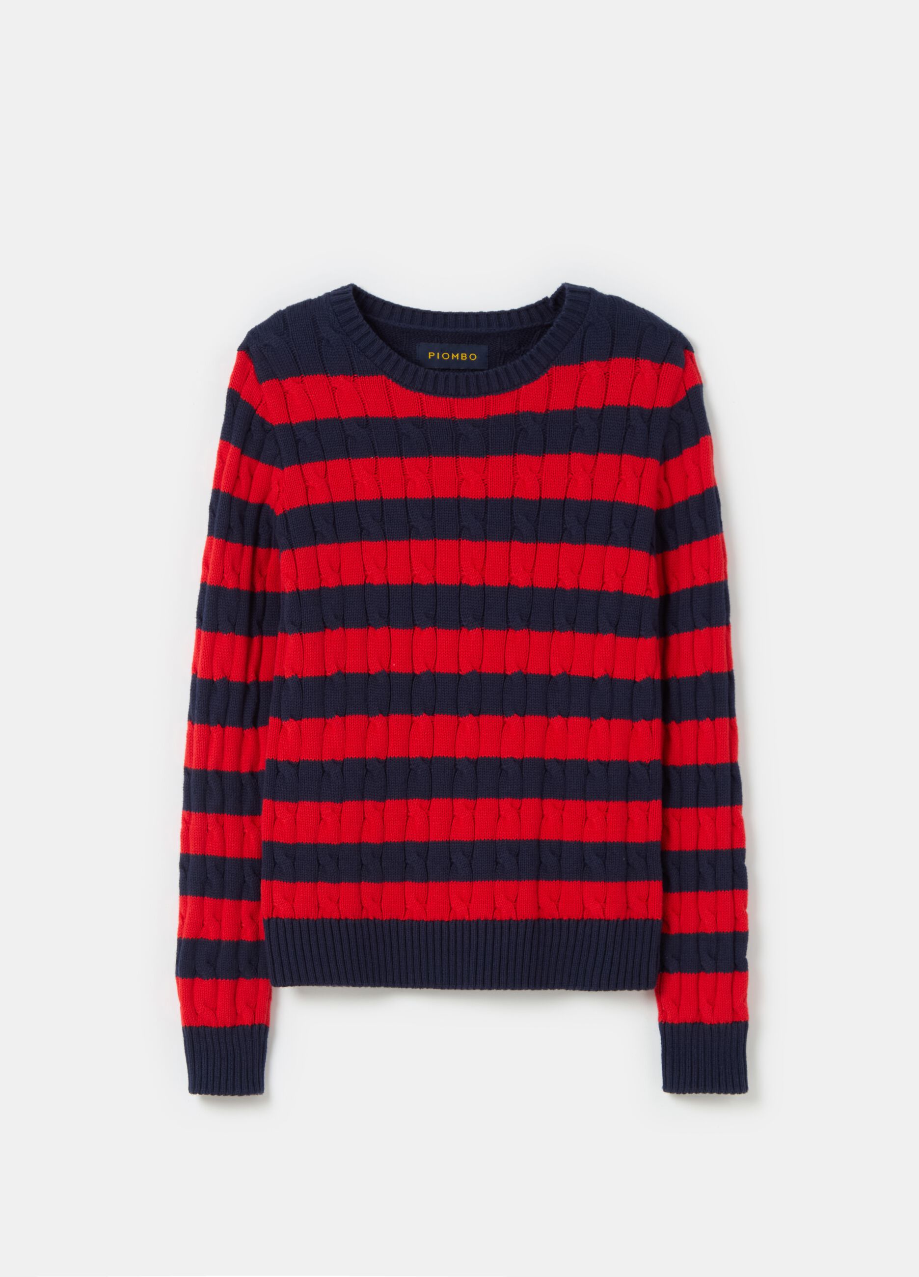Striped pullover with cable-knit design