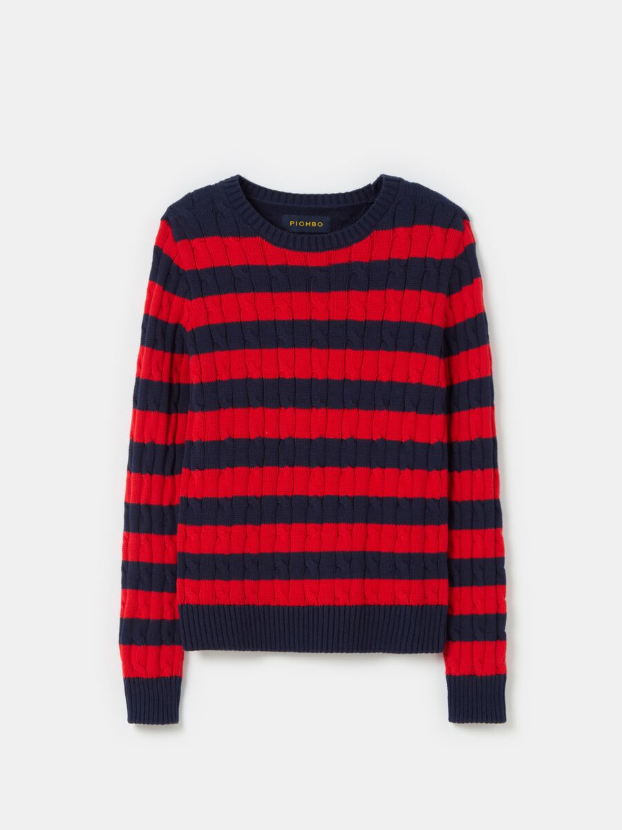 Striped pullover with cable-knit design_3