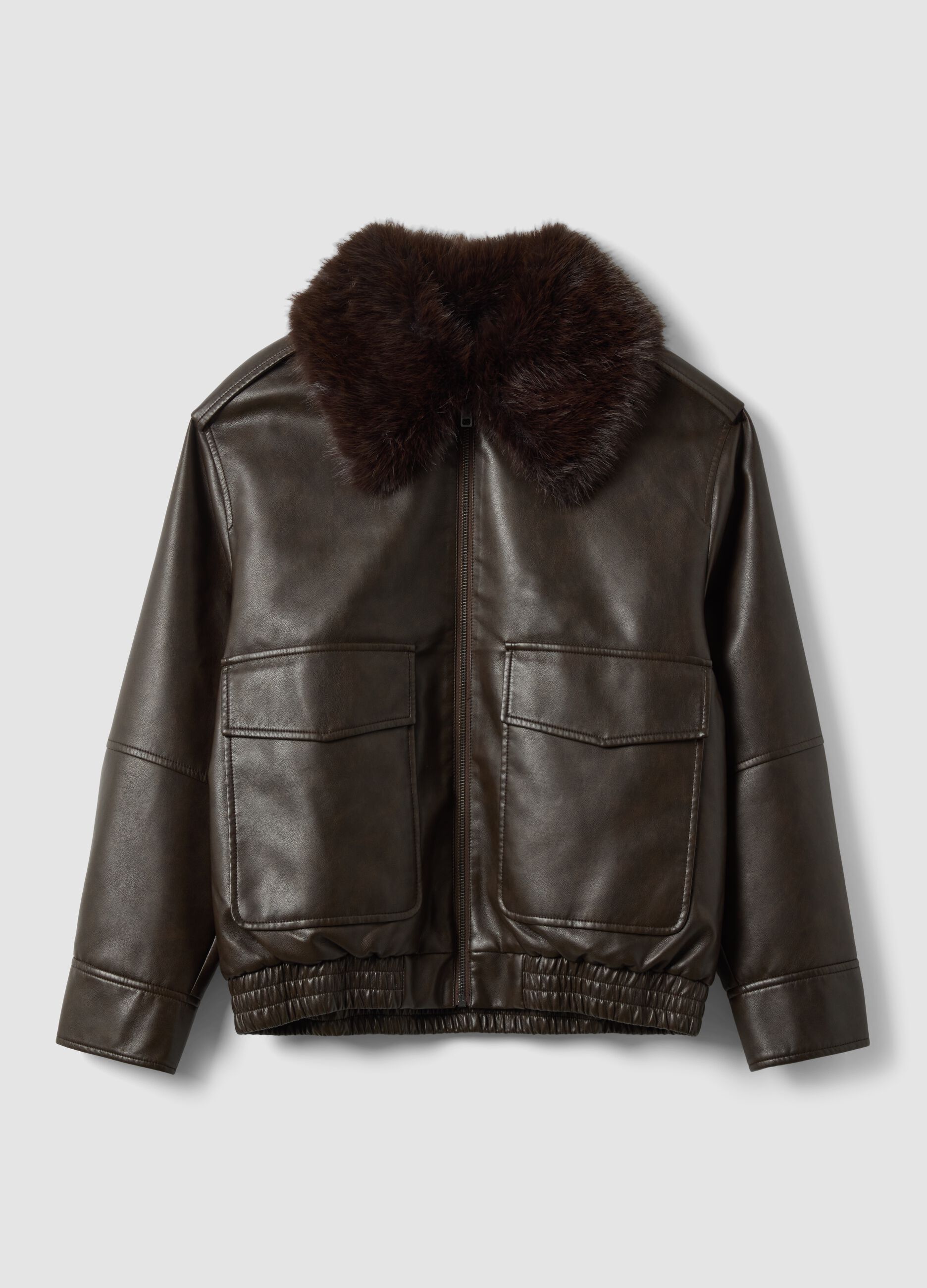 Brown viscose-blend parka with contrasting collar