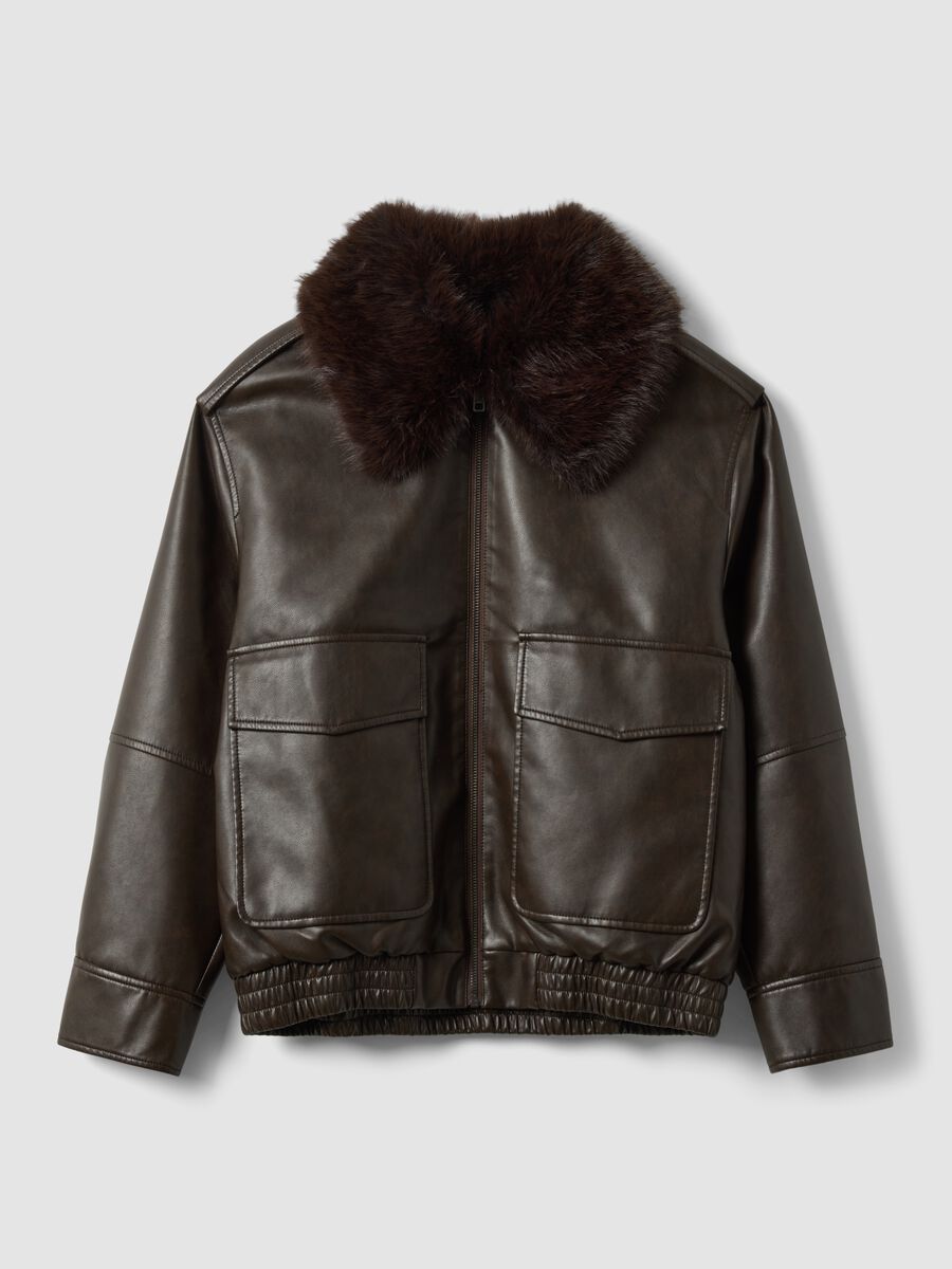 Parka marrone in misto viscosa con colletto a contrasto_4
