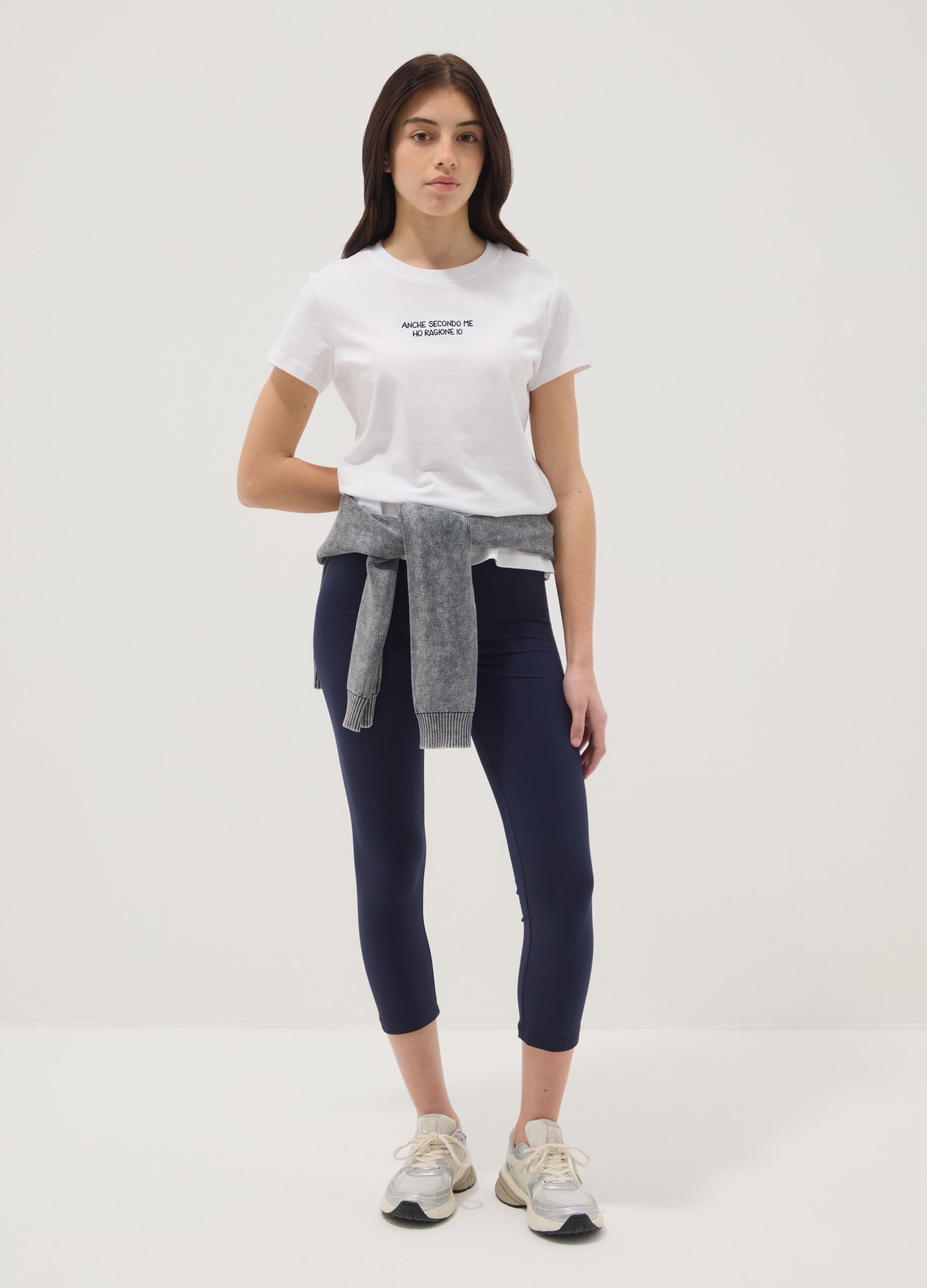 Girls' Blue Cotton Blend Skinny Leggings