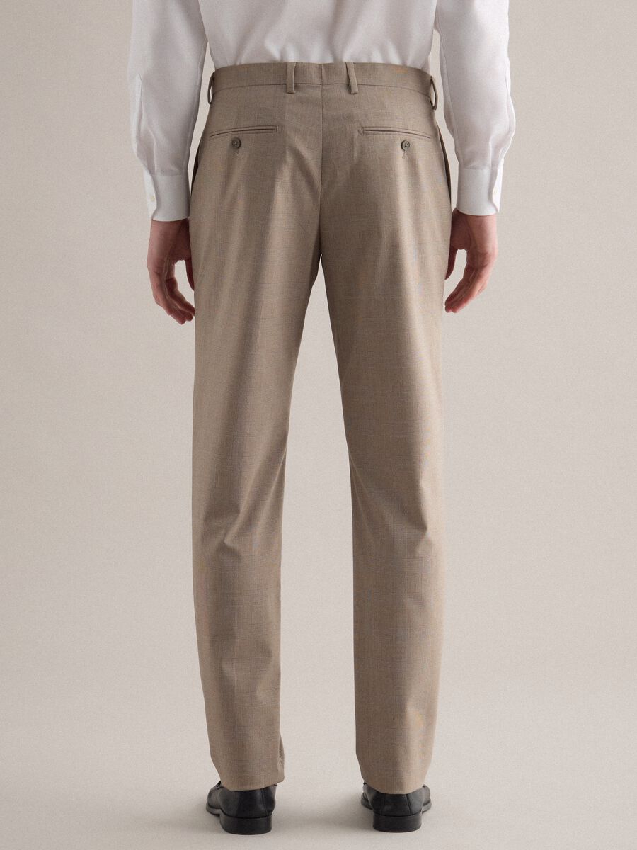 Beige Checked Slim Fit Trousers_2