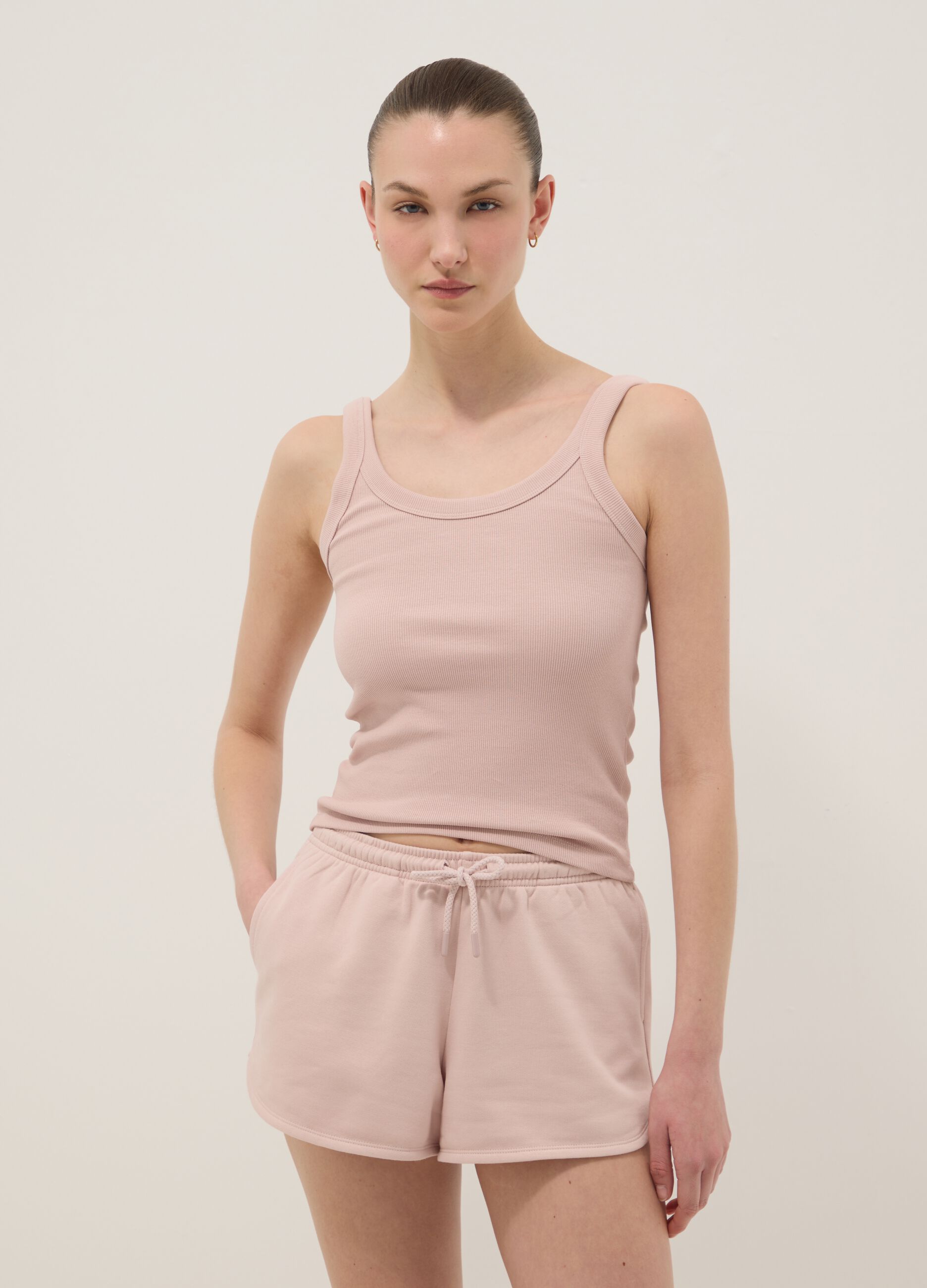 Pink fitted stretch cotton vest top