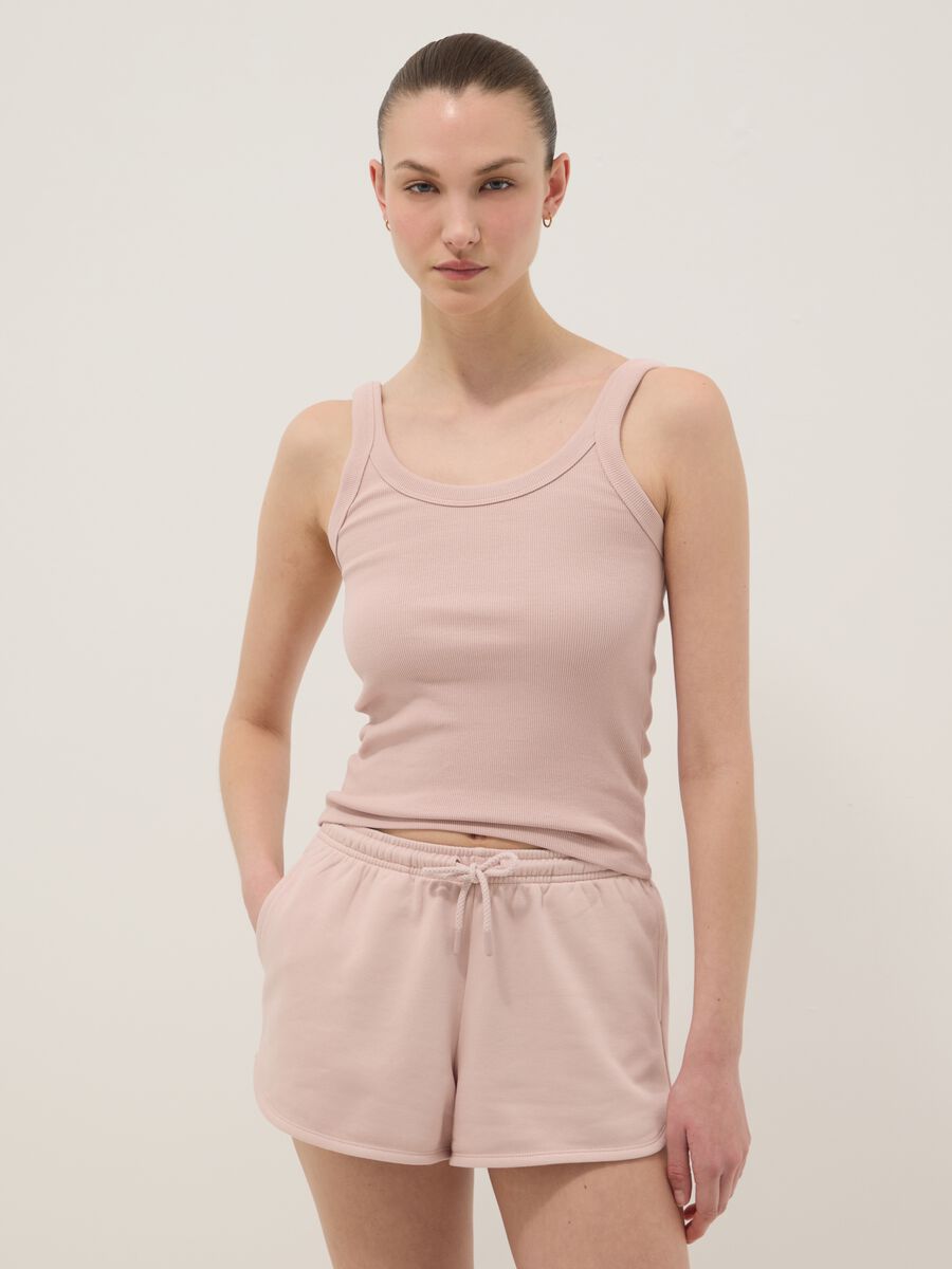 Pink fitted stretch cotton vest top_1