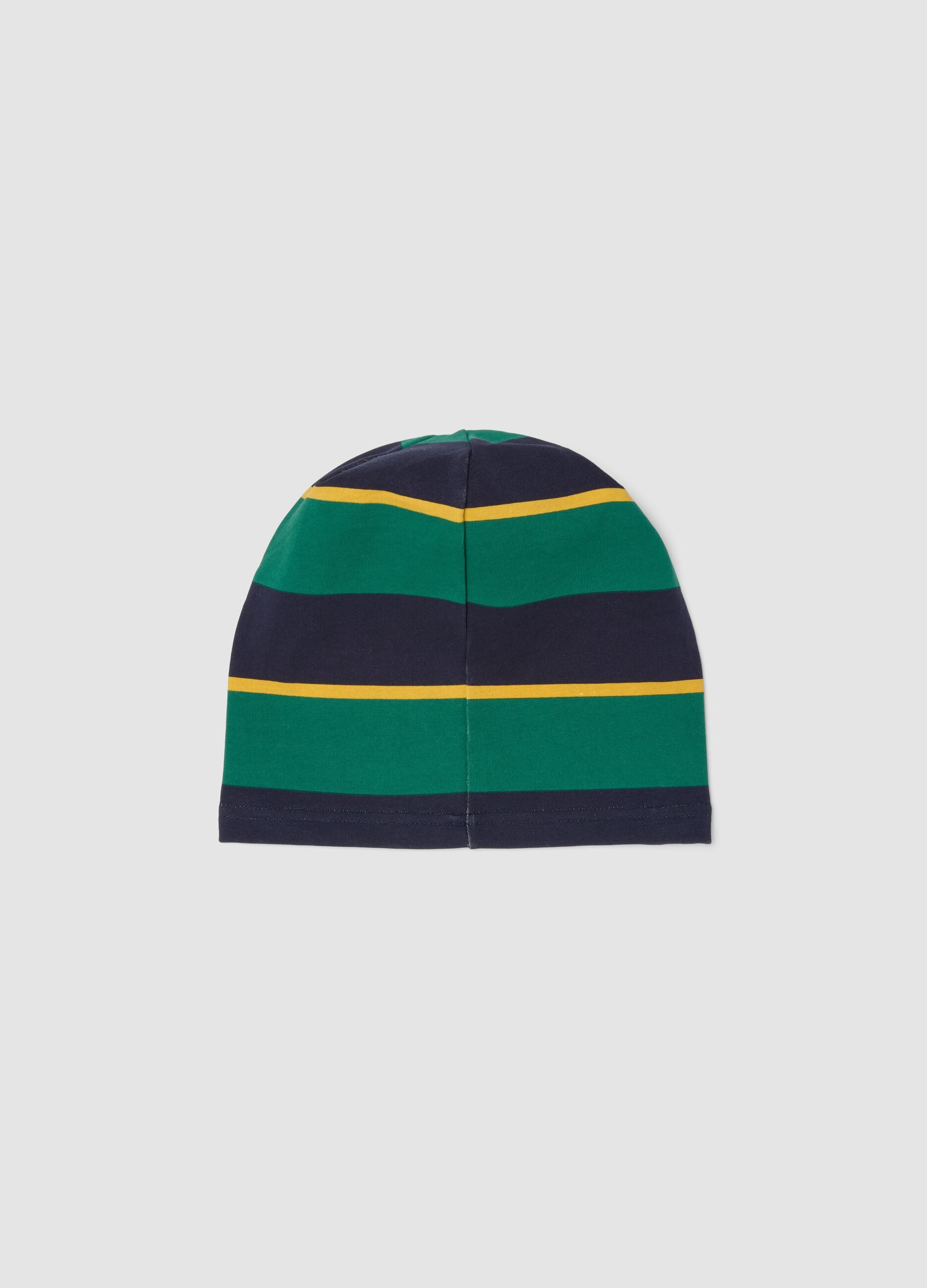 Multicolour striped stretch cotton hat with &lsquo;Club&rsquo; slogan