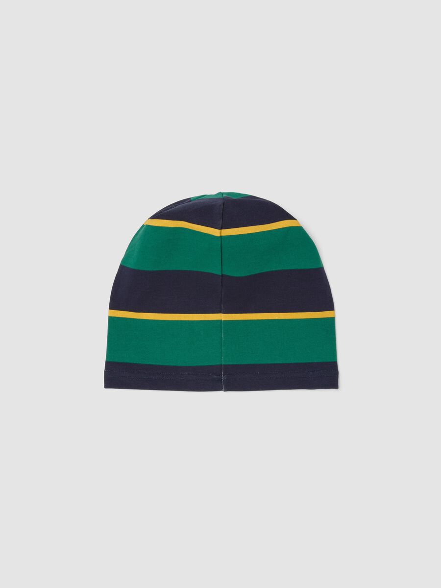 Cappello multicolor in cotone elasticizzato a righe con scritta Club_1