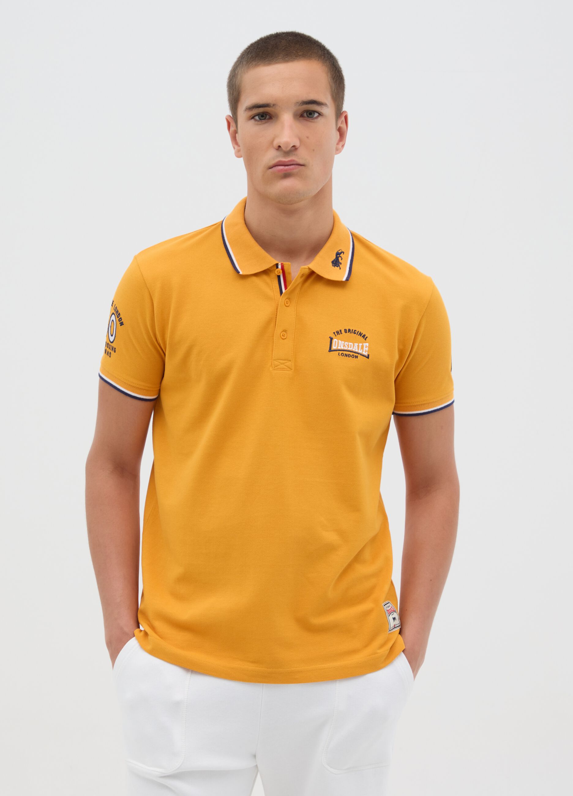 Polo da uomo in puro cotone arancione