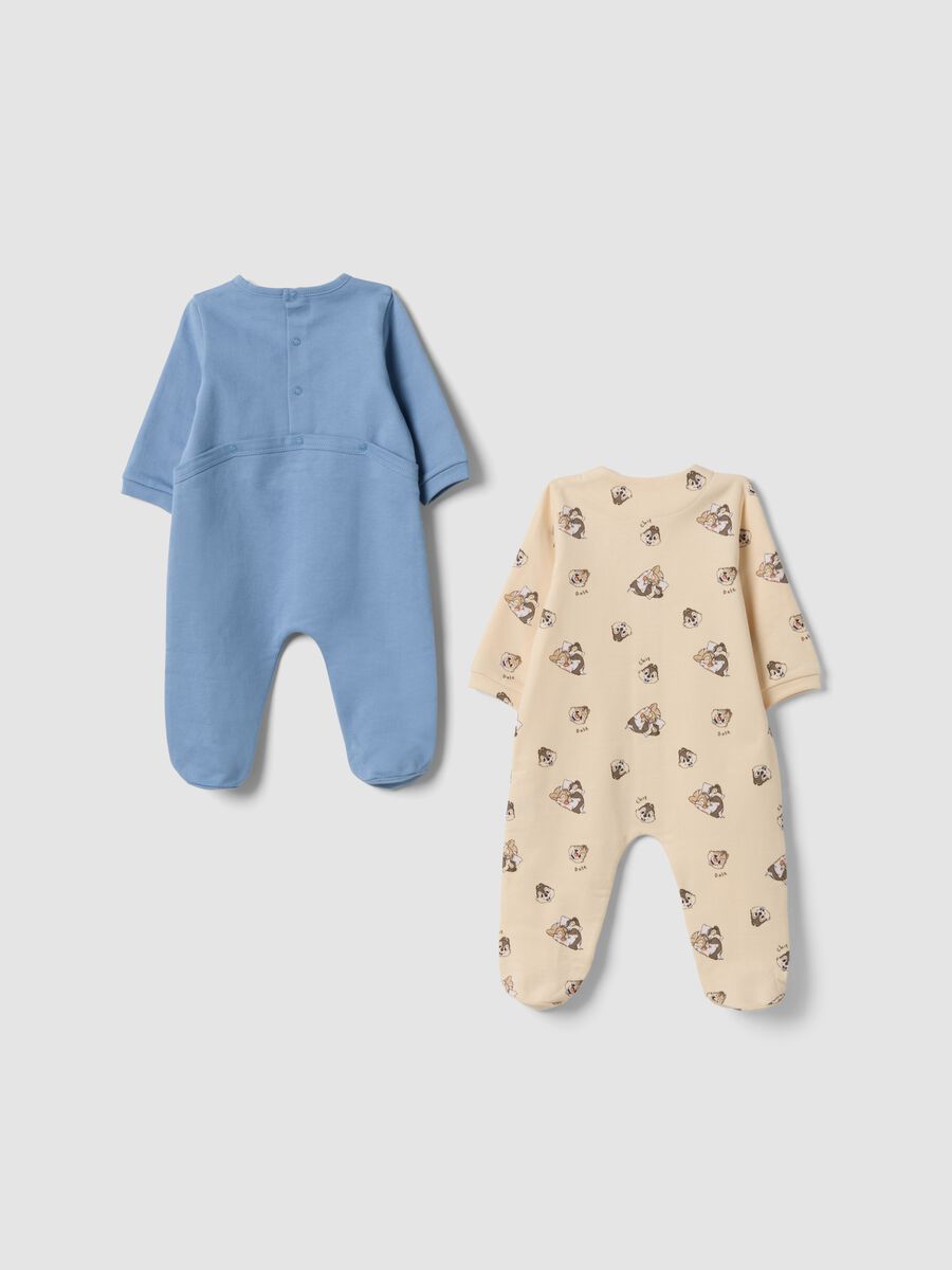 2-pack blue and beige organic cotton baby sleepsuits with Chip and Dale print_1