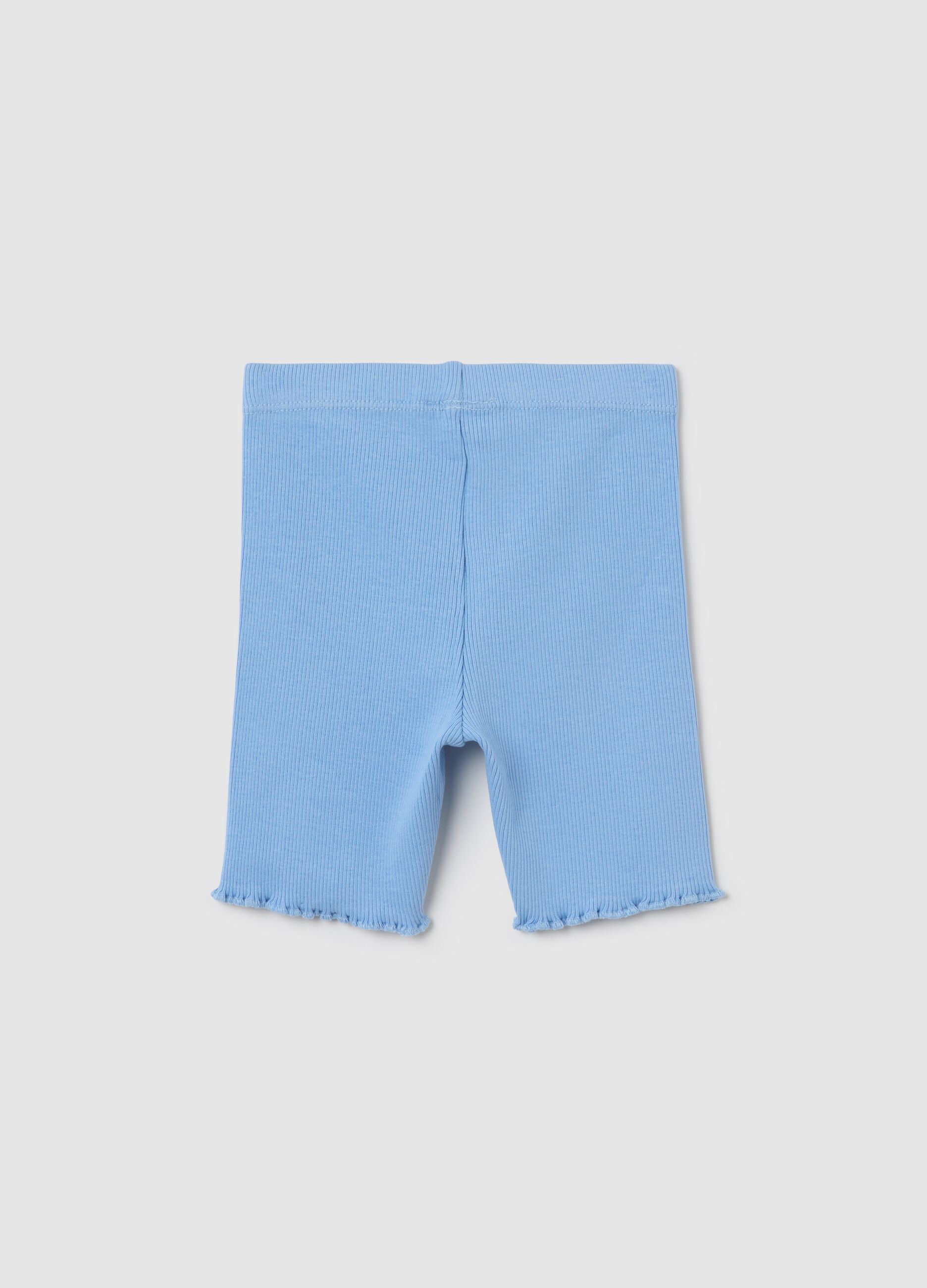 Ribbed light blue shorts with wavy hem