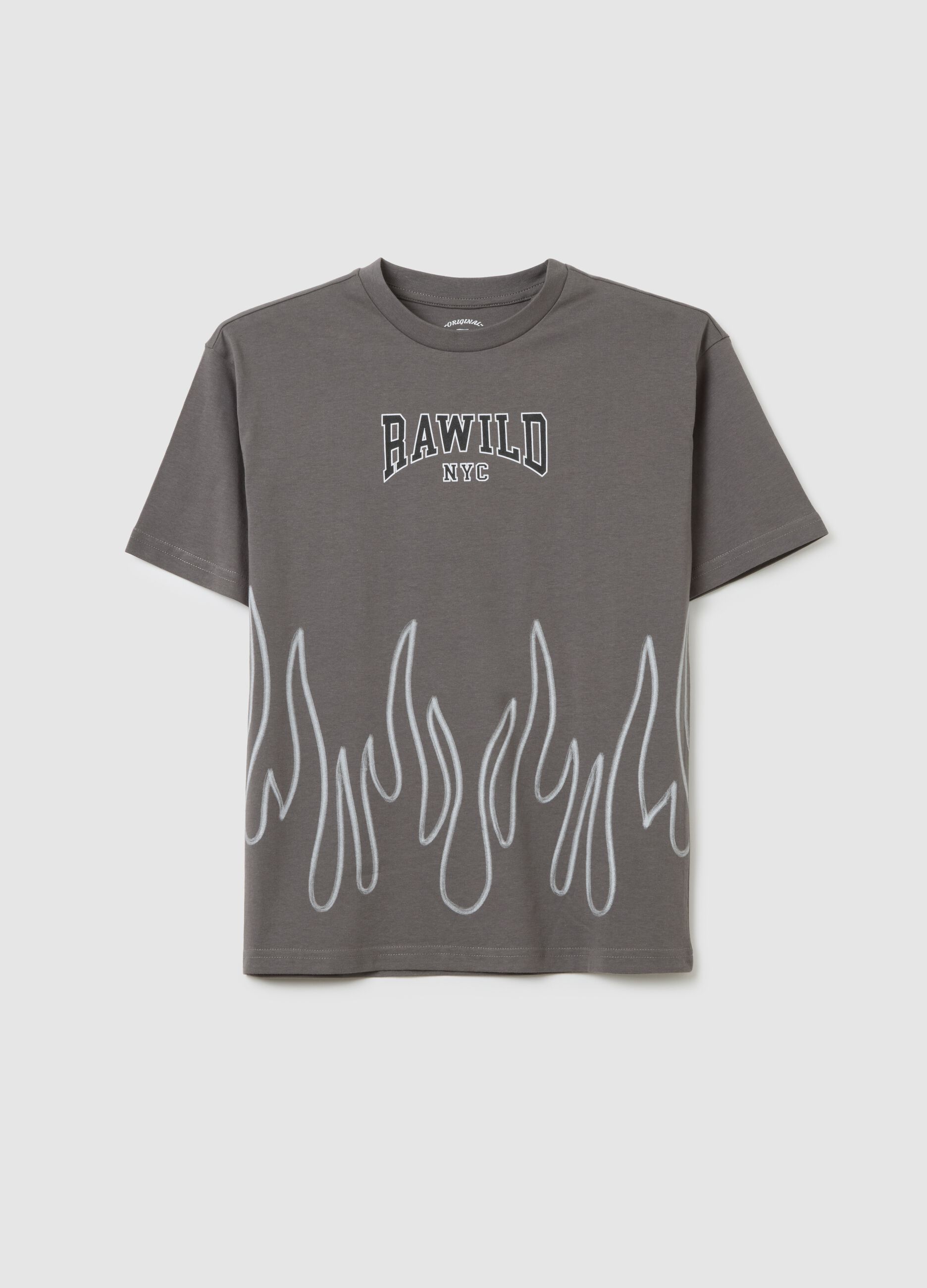 T-shirt da bambino in puro cotone grigia regular fit con stampa