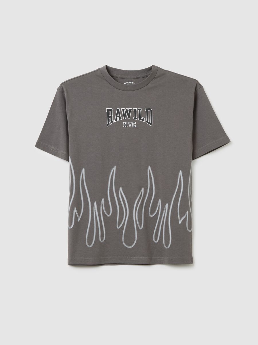 T-shirt da bambino in puro cotone grigia regular fit con stampa_0