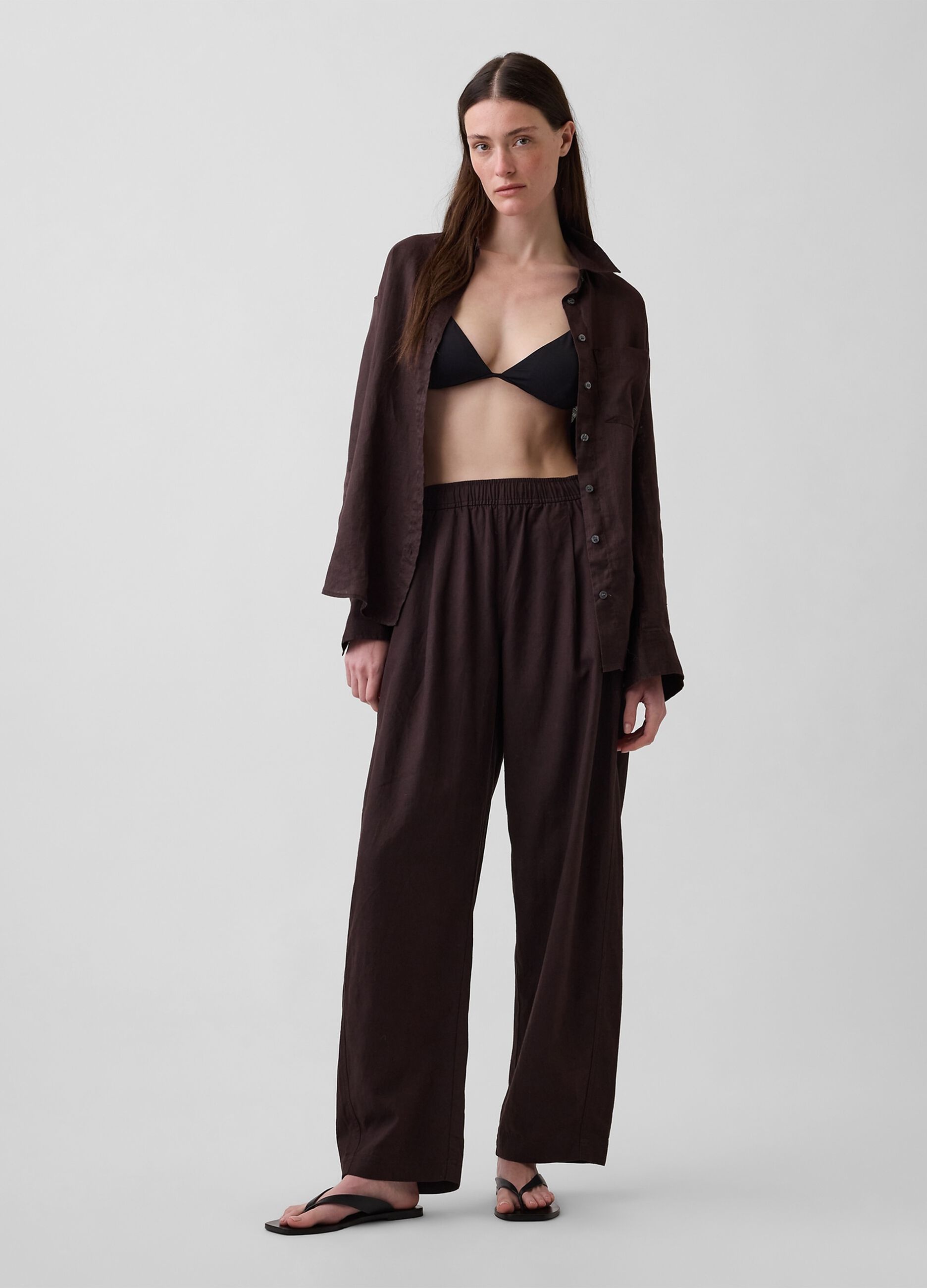Linen-blend palazzo trousers