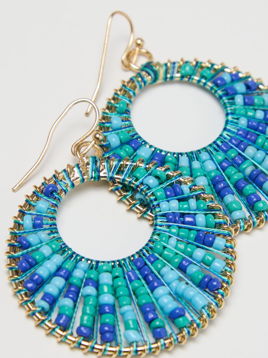 Hoop earrings with light blue and green beads_1