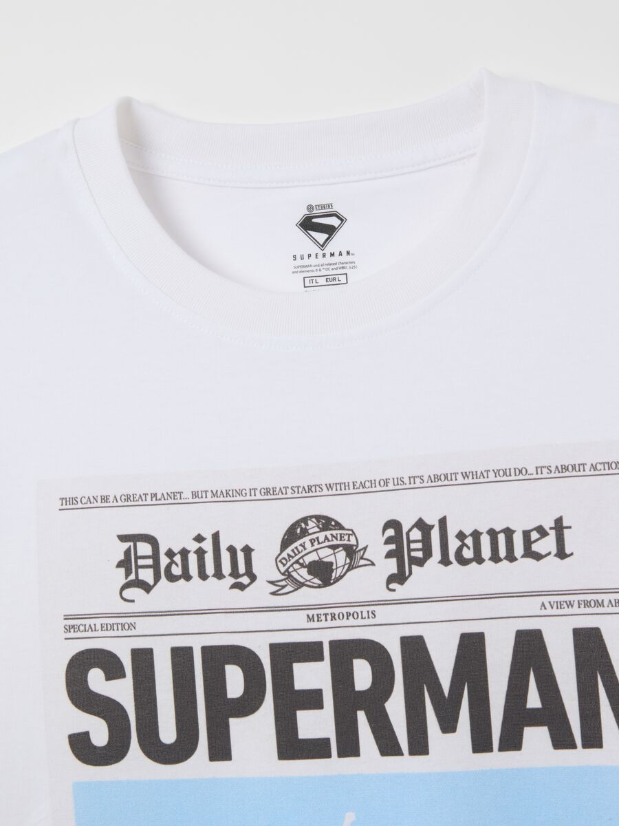 Men's white pure cotton T-shirt with Superman logo_1