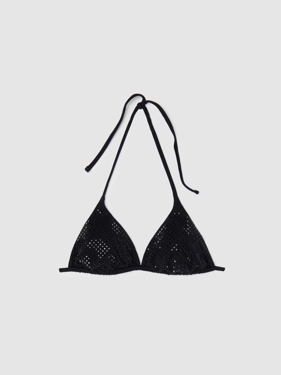 Women’s bikini top in black stretch fabric with mesh texture_4