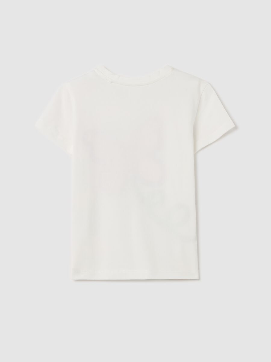 Stretch cotton T-shirt with butterfly flower print_1