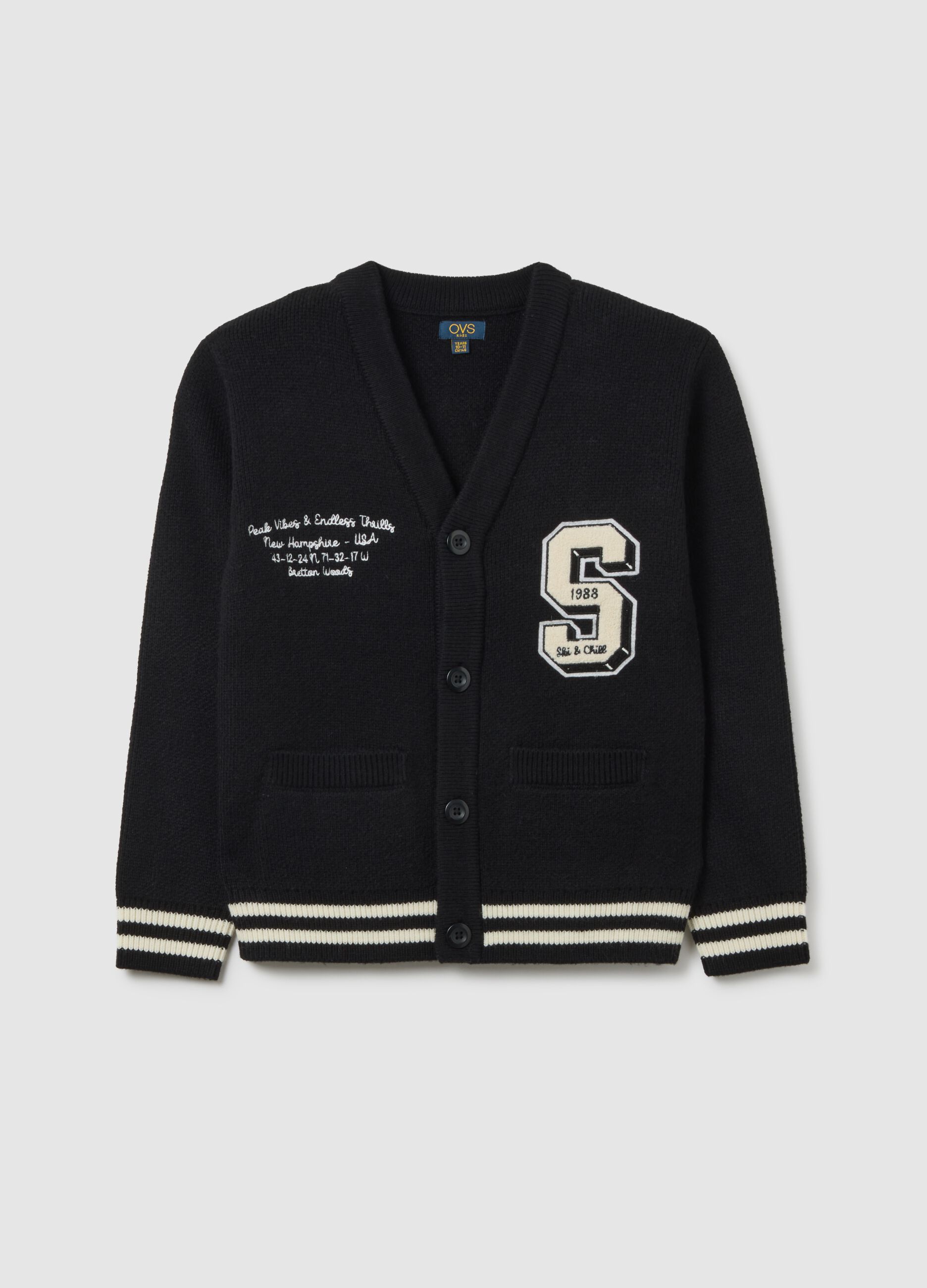 Cardigan multicolor deep V da ragazzo over fit con ricamo