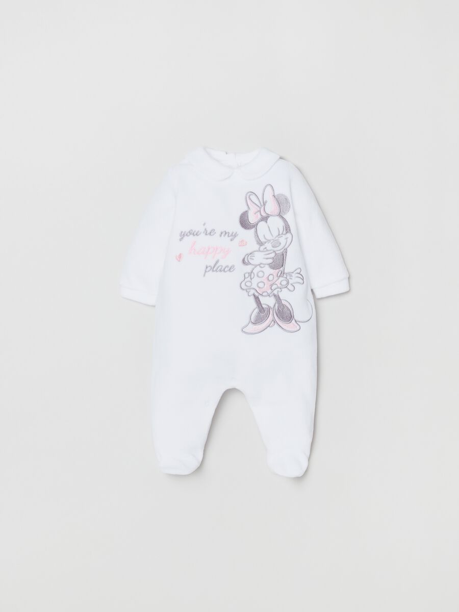 Tutina in velour con piedini ricamo Minnie_0