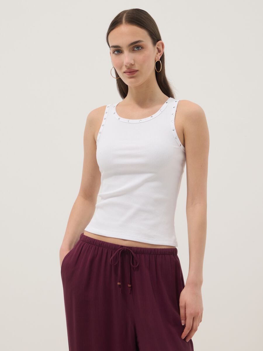 White stretch-cotton tank top_1