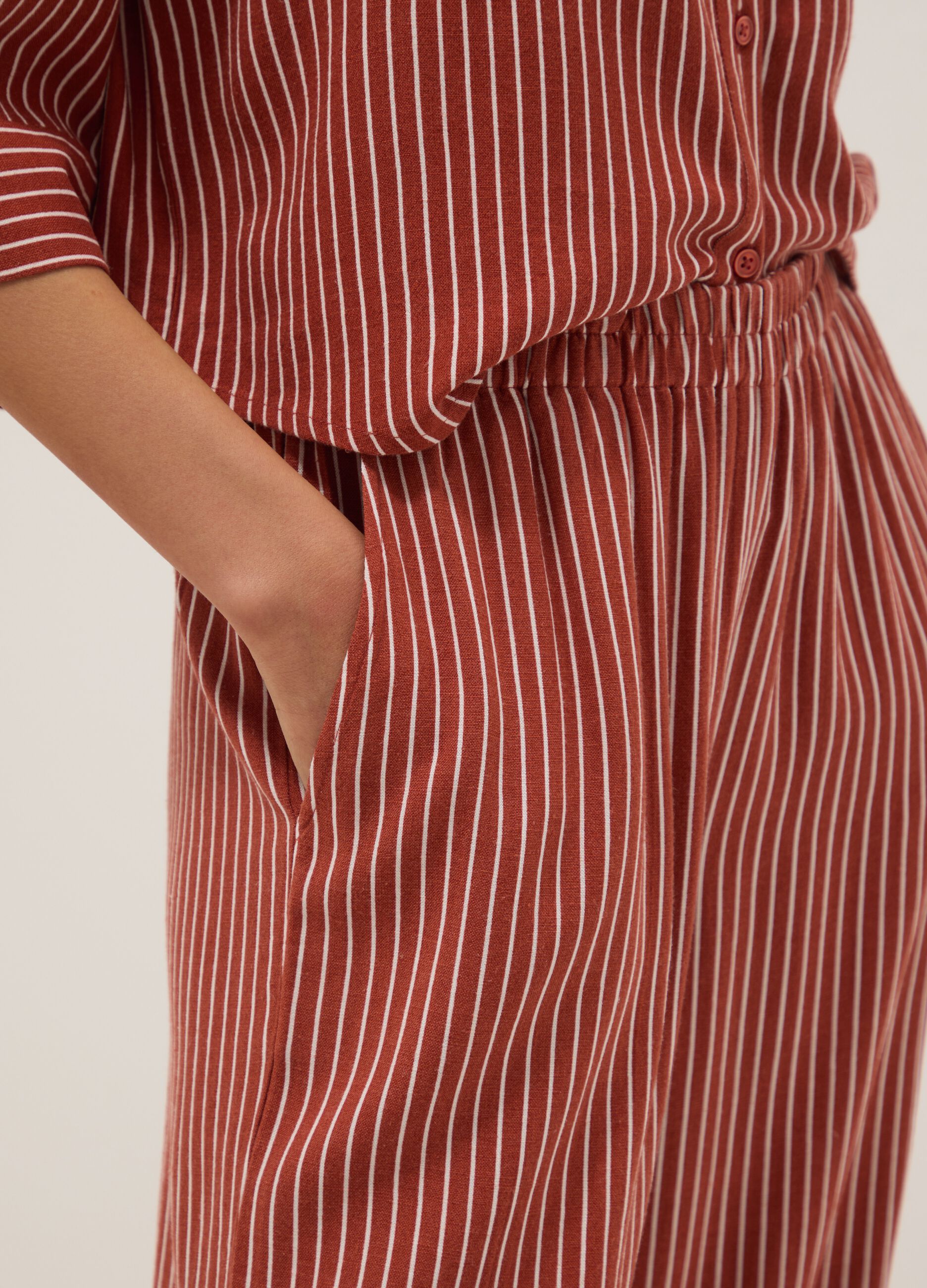 Red and white striped viscose and linen-blend straight-fit trousers