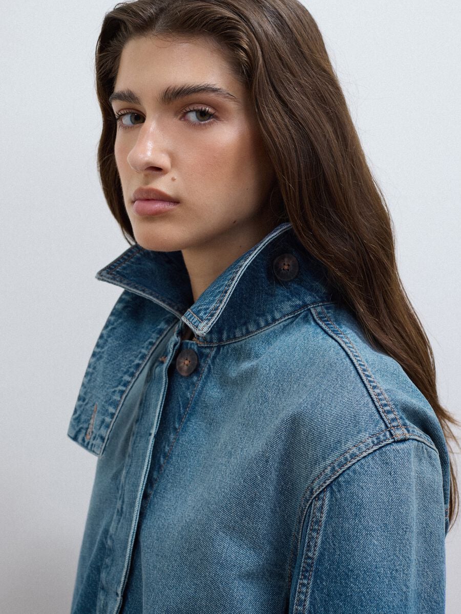 Giacca blu in denim di puro cotone over fit_1