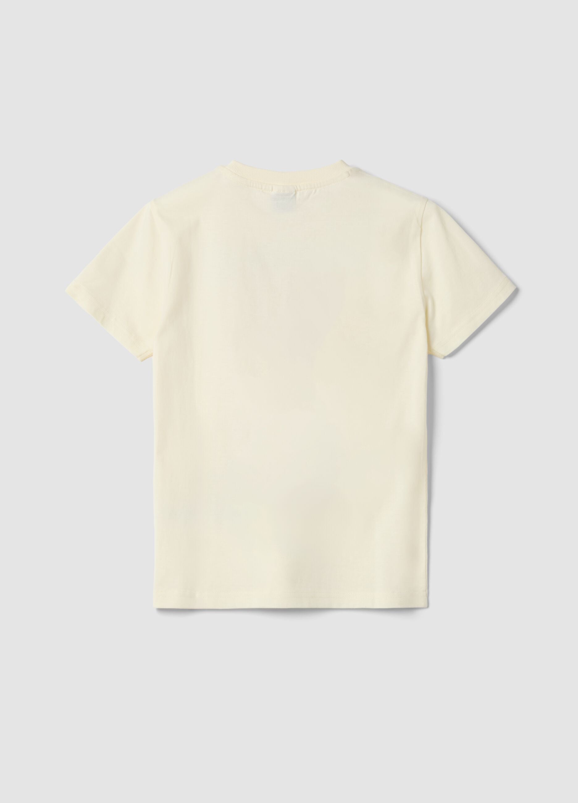 Children's regular fit beige pure cotton t-shirt with prints