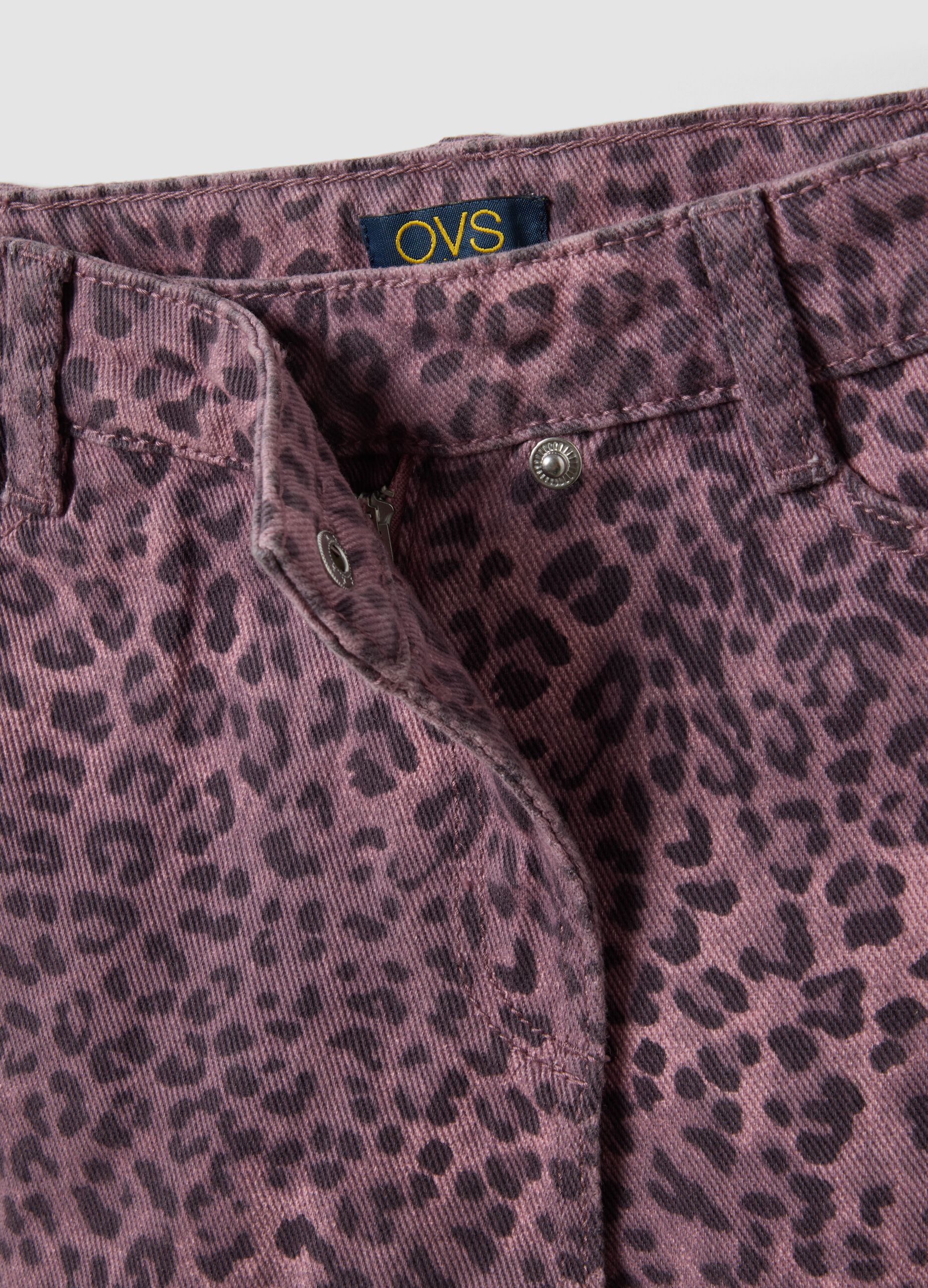 Pink animal-print slim-fit pure cotton shorts for girls