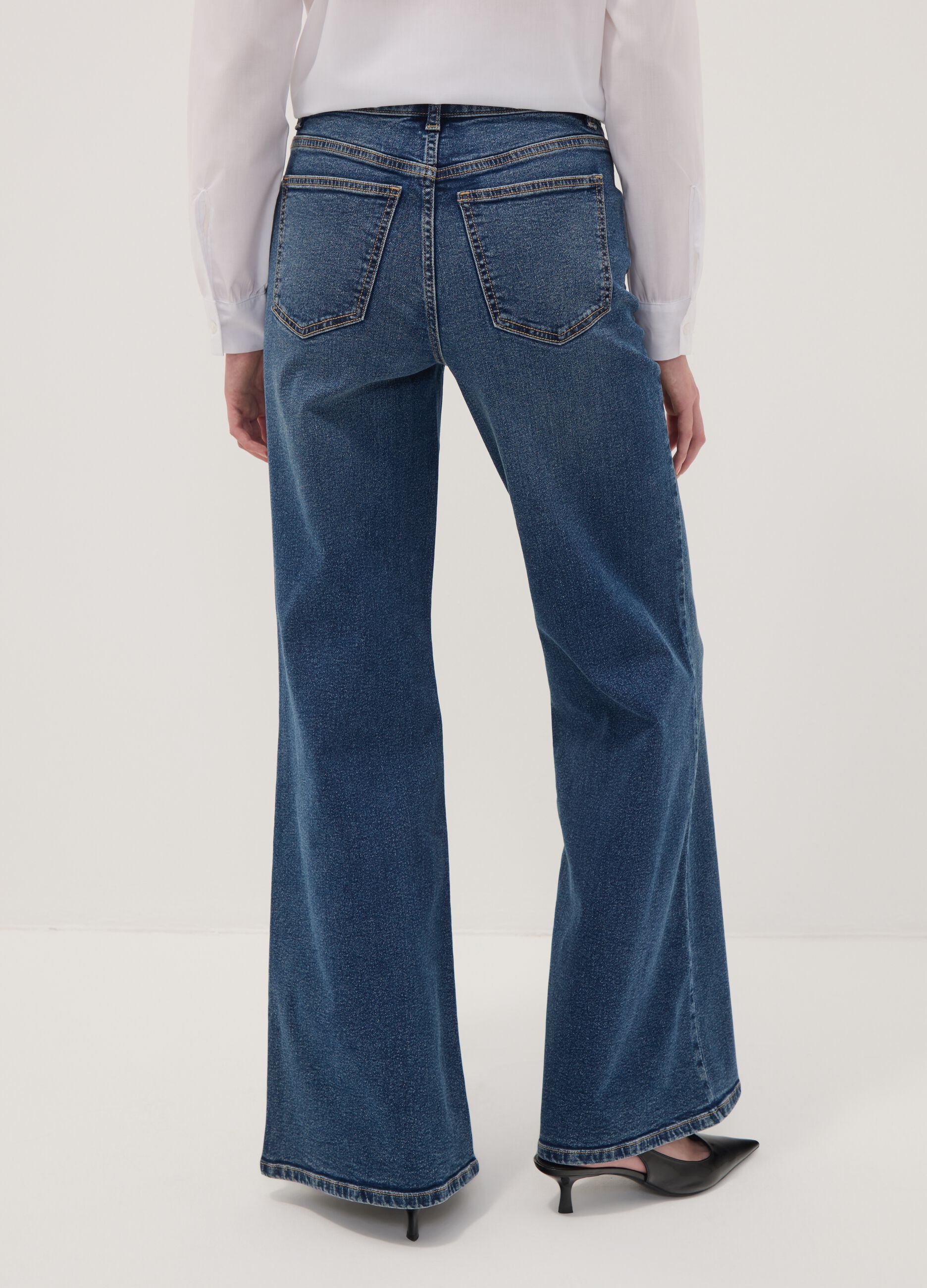 Blue high-waisted wide-leg stretch cotton jeans