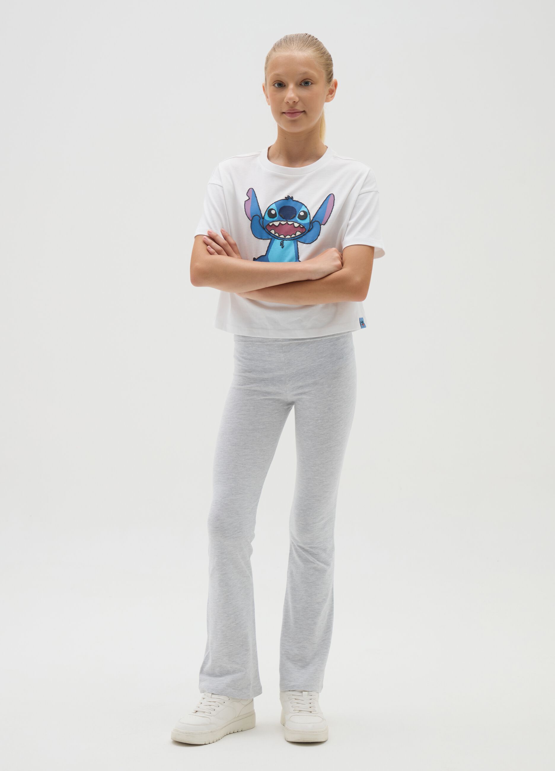 Girls' Grey Stretch Cotton Trousers