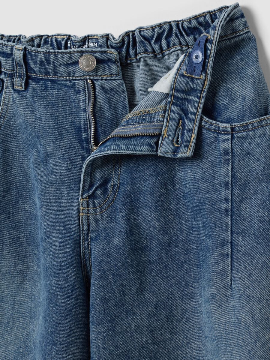Jeans denim in puro cotone balloon fit per ragazza_2
