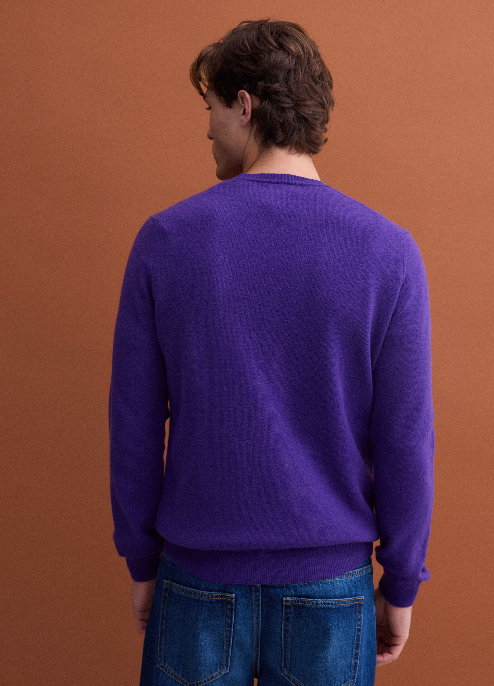 Purple pure wool crew-neck jumper, regular fit