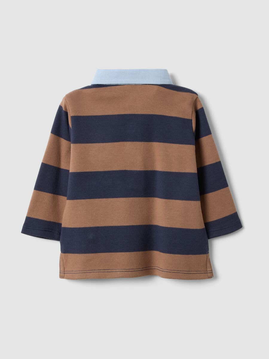 Brown polo shirt with blue stripes in organic cotton for baby, regular fit_1