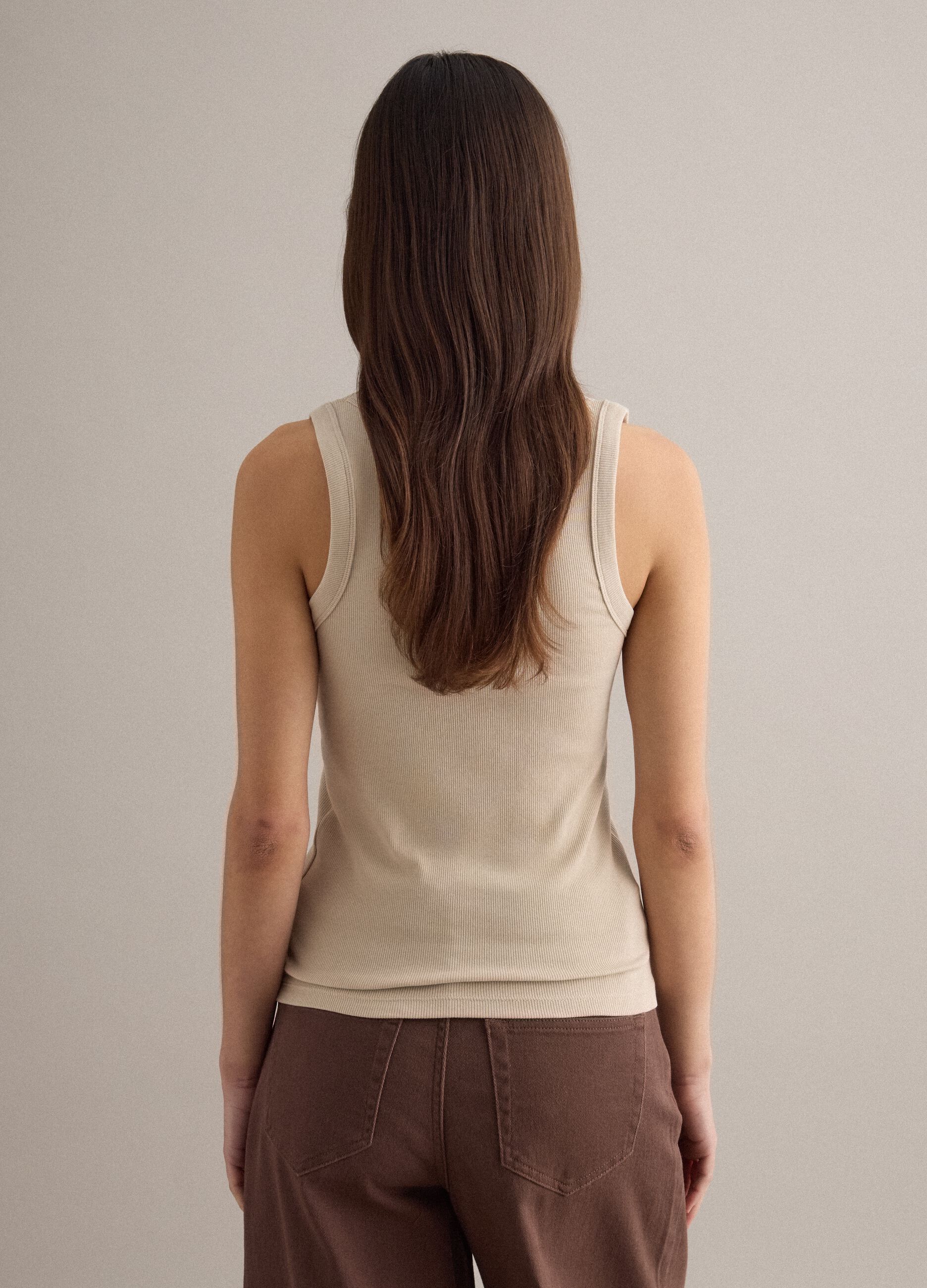 Beige stretch cotton regular-fit tank top