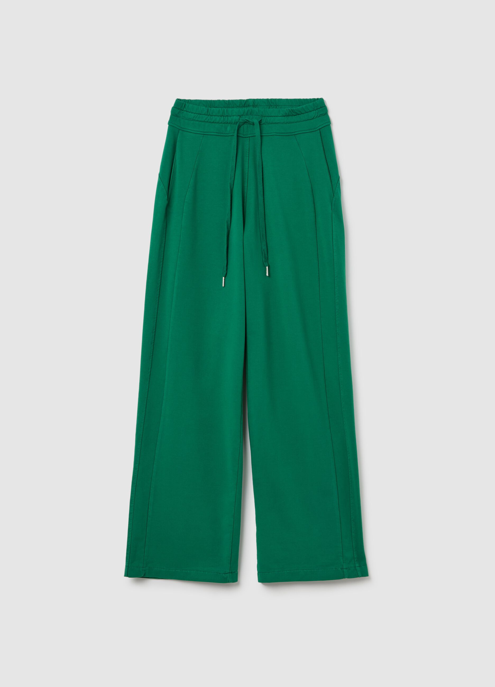 Green fluid trousers with wide leg