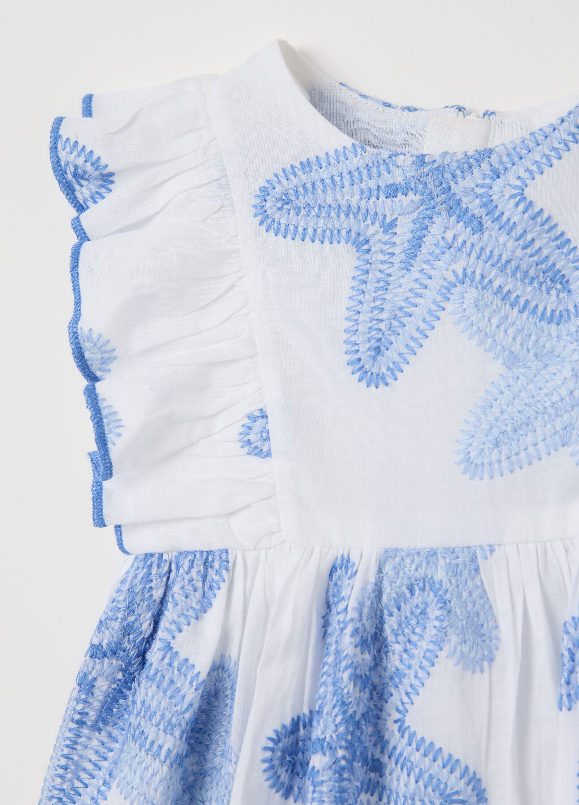 Dress with white and blue starfish in cotton