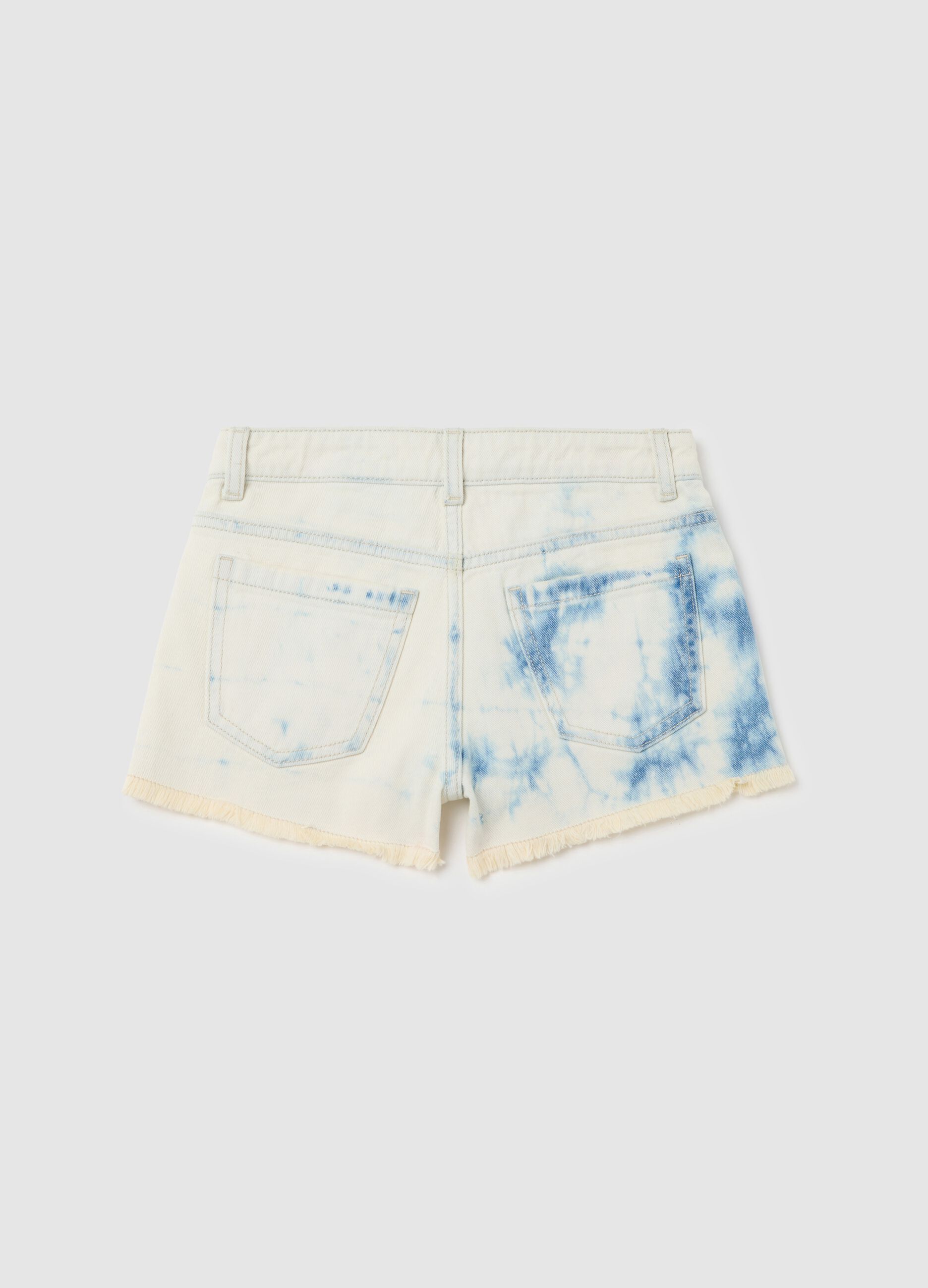 White Denim Shorts with Tie-Dye Effect