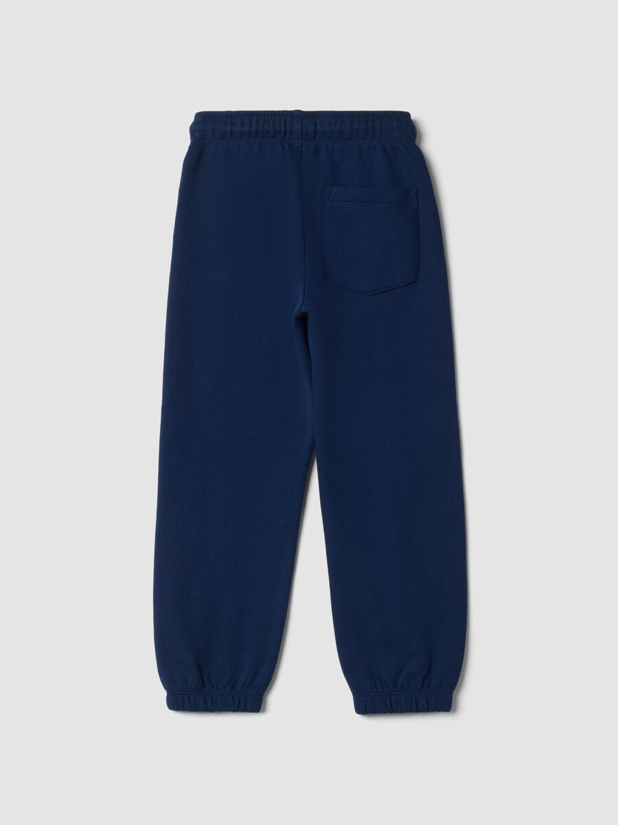 Pantaloni jogger blu in puro cotone con stampa_2
