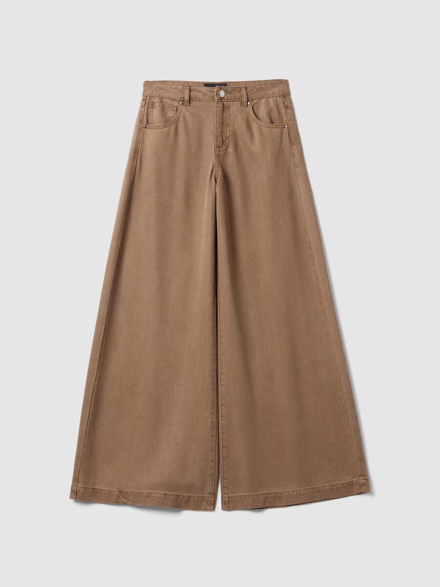 Brown wide-leg jeans in pure lyocell_0
