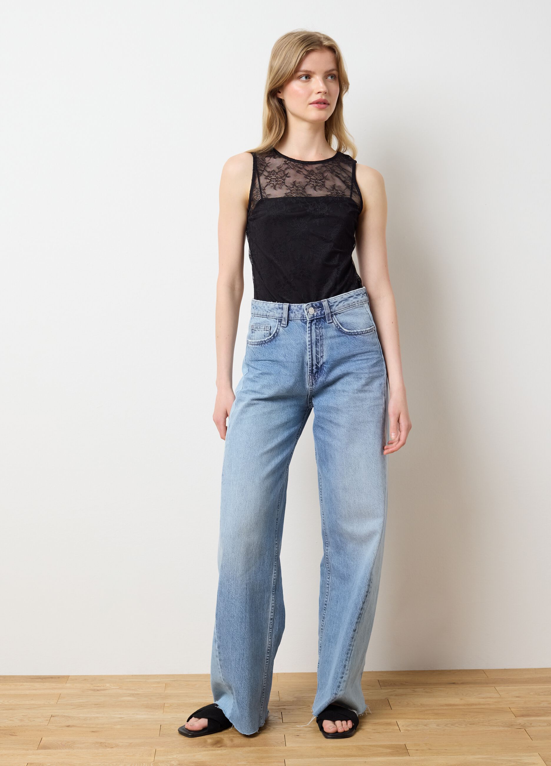 Women's Black Lace Bodysuit Regular Fit