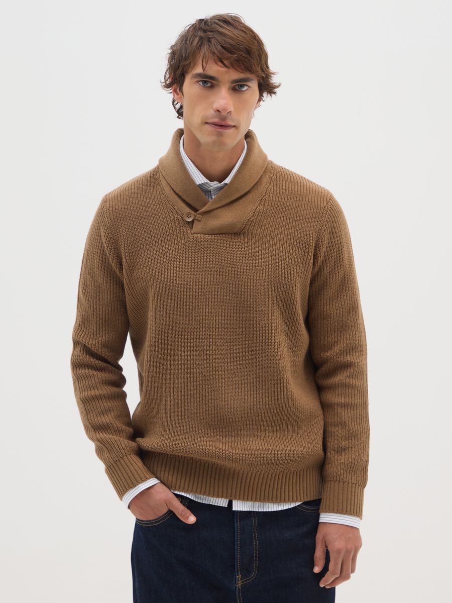 Brown shawl collar sweater regular fit_0