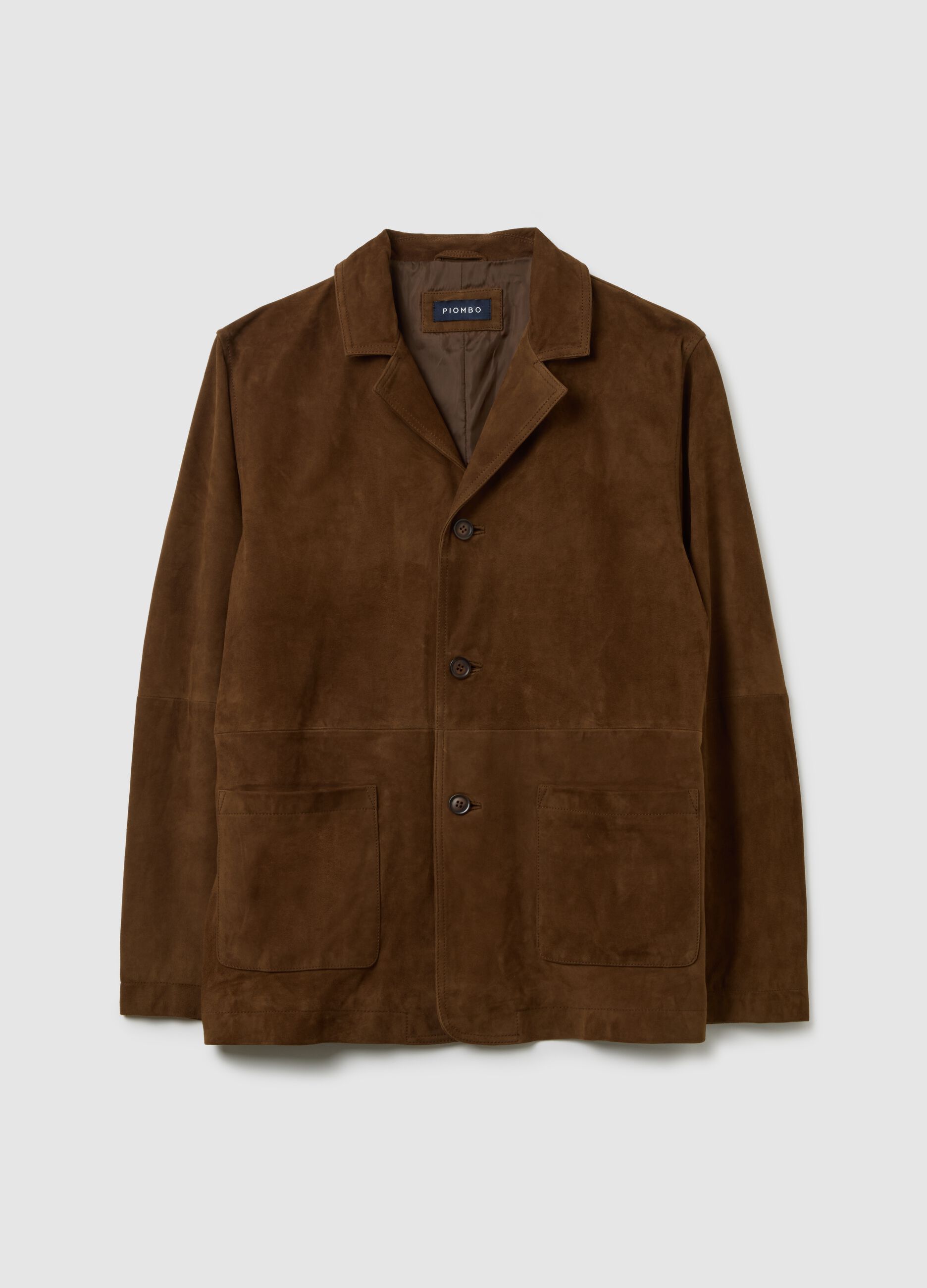Genuine leather shacket jacket with buttons and pockets