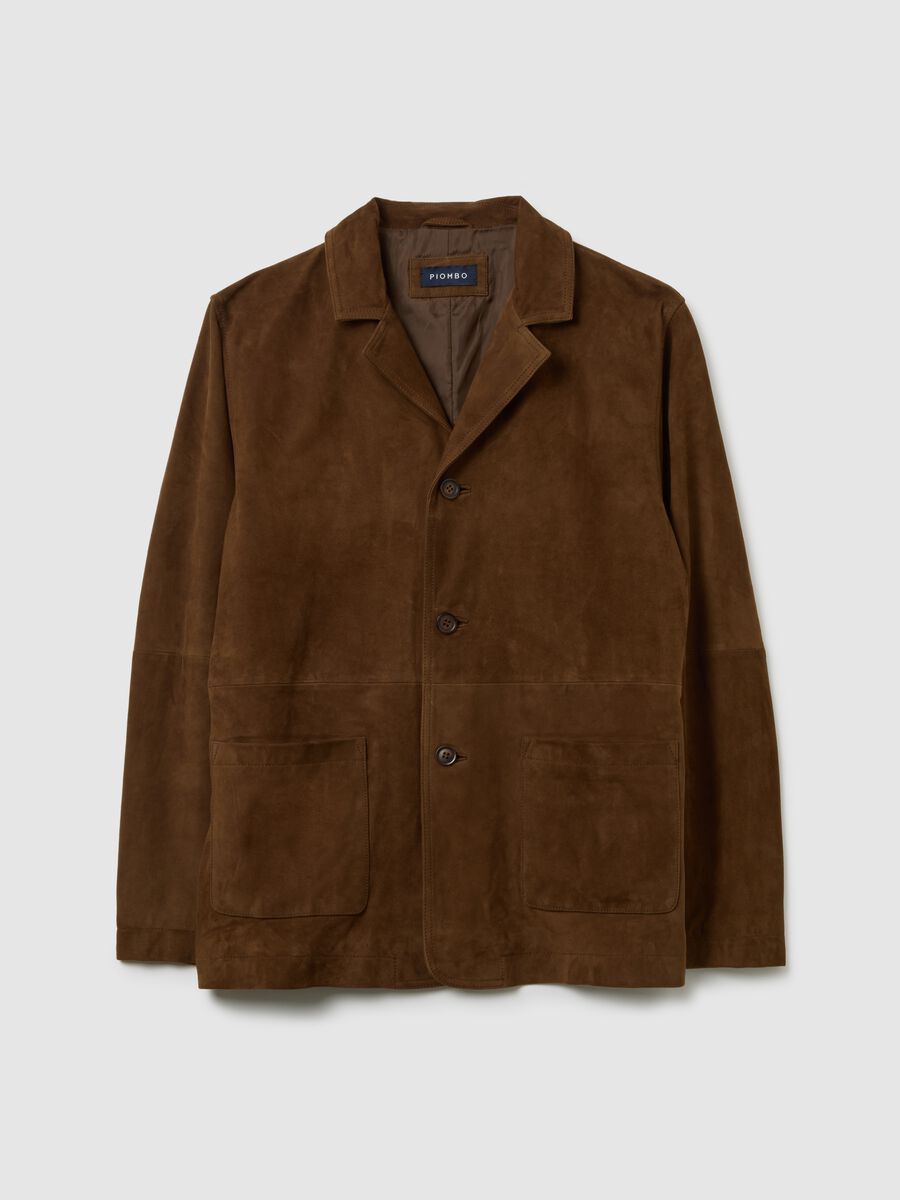 Genuine leather shacket jacket with buttons and pockets_0