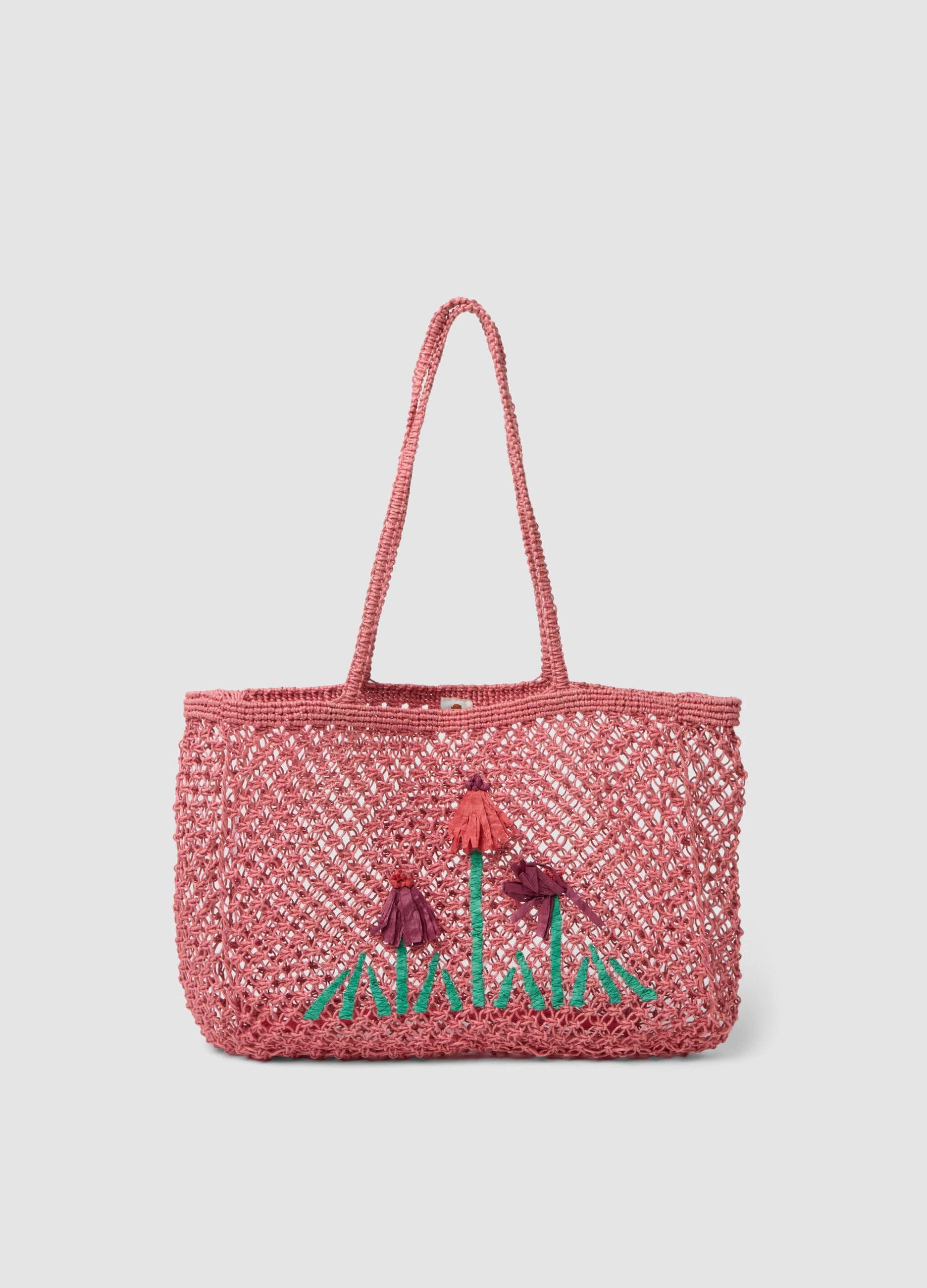Borsa da mare in misto juta a rete traforata multicolor
