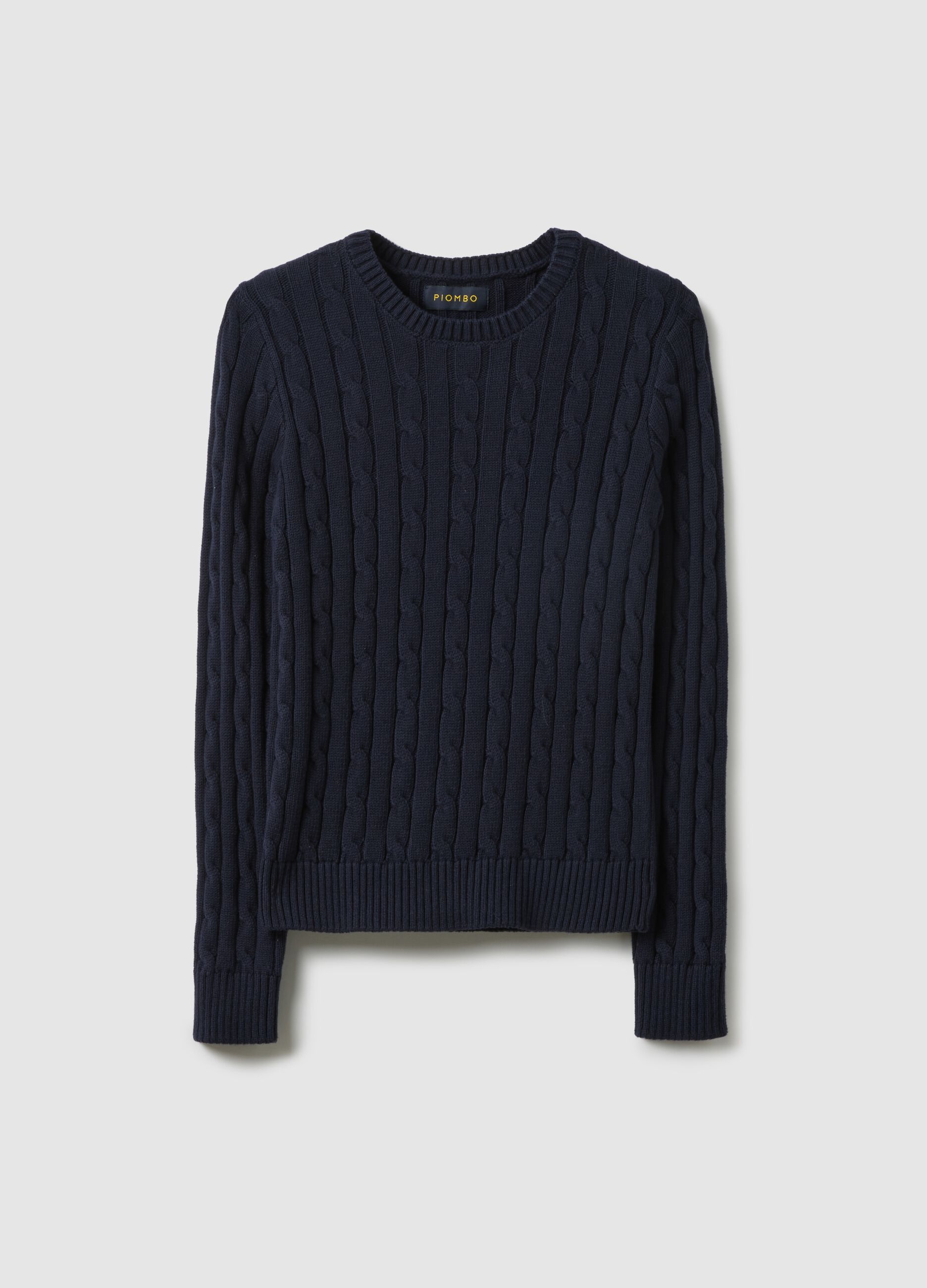 Blue sweater in pure cotton with regular fit and cable knit