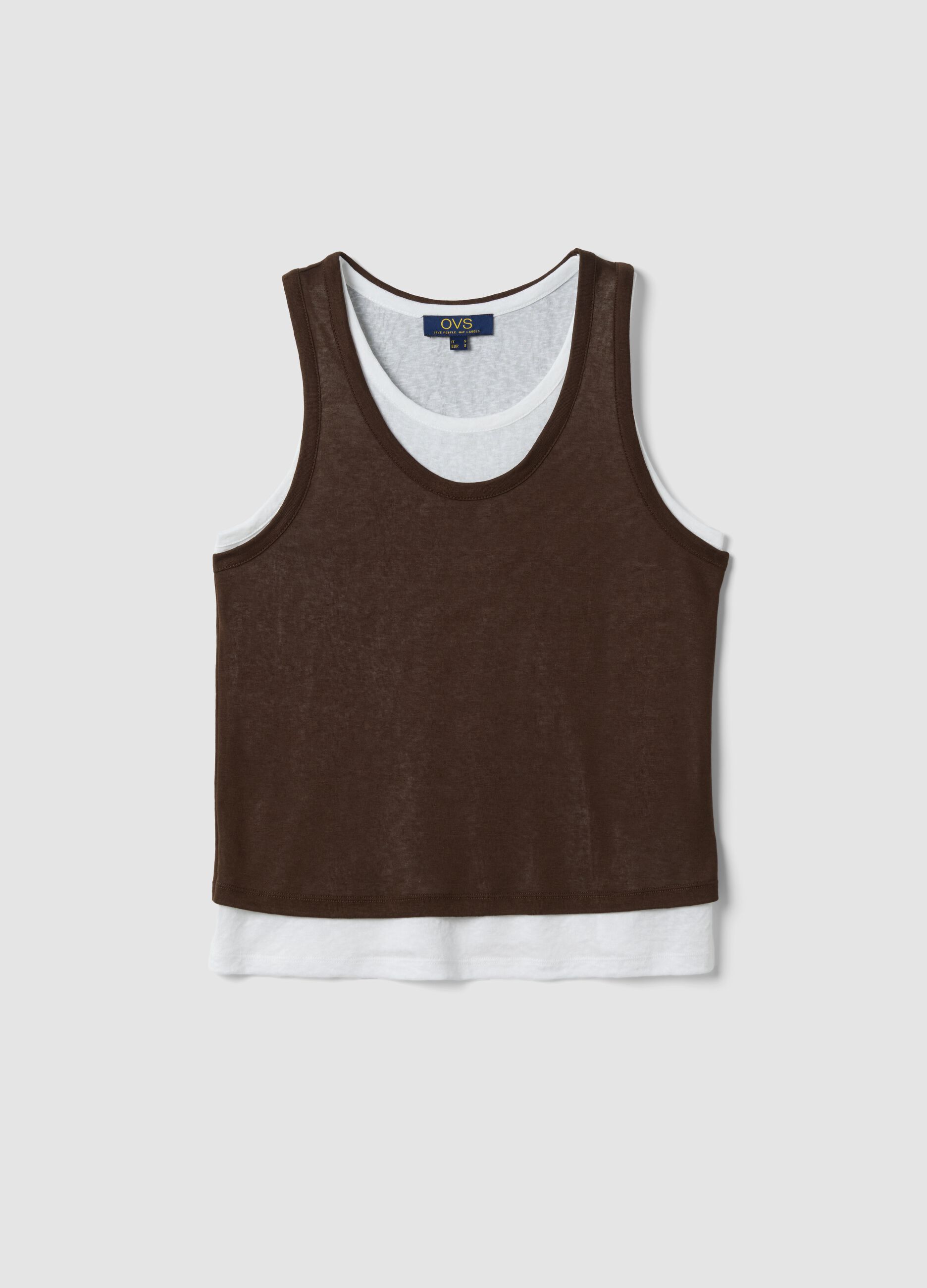Brown viscose-blend tank top, regular fit