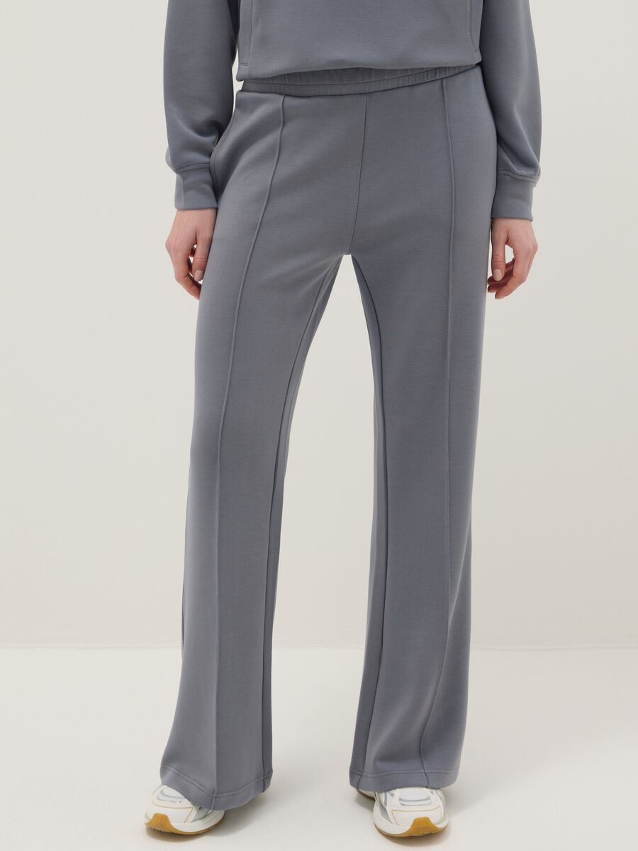 Grey wide leg trousers in stretch modal blend_1