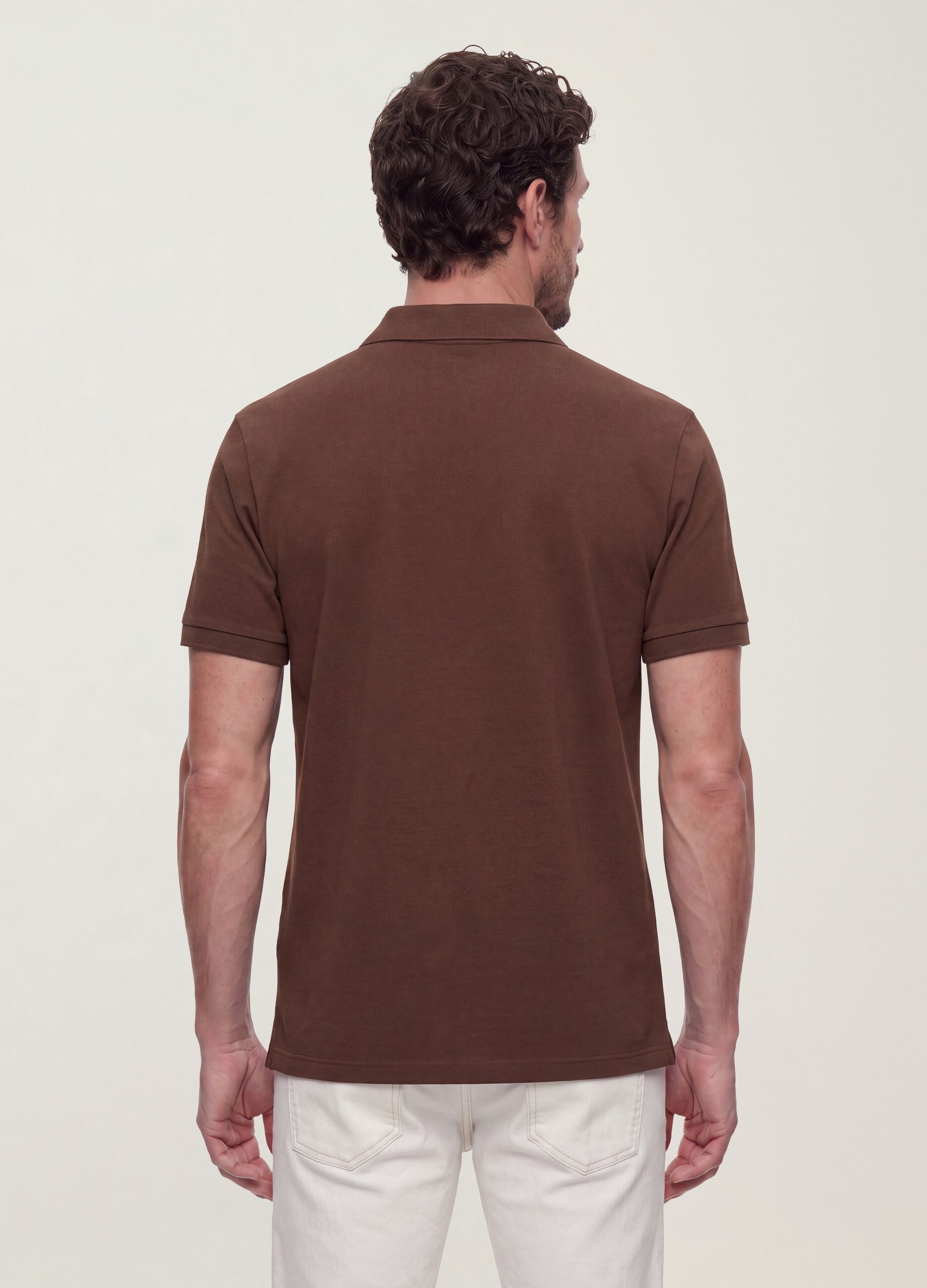 Brown pure cotton piqu&eacute; polo with classic collar, regular fit