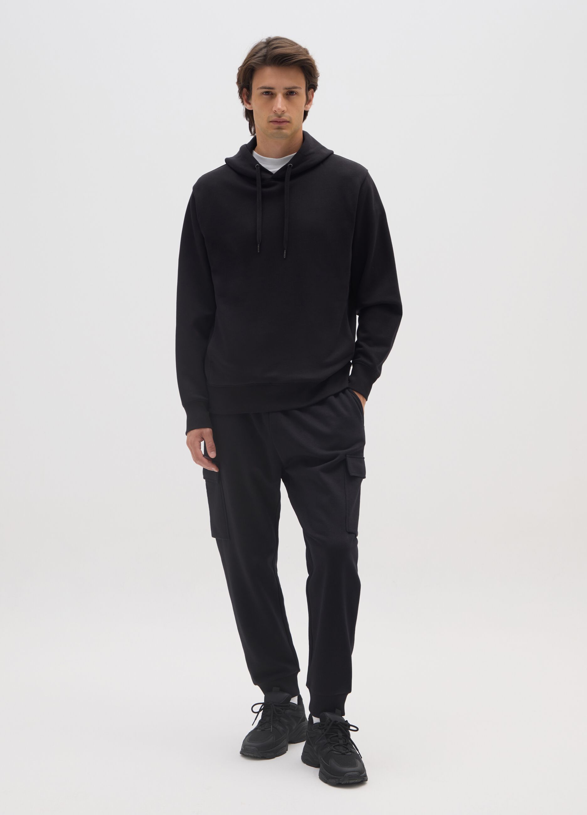 Black cotton blend cargo pants